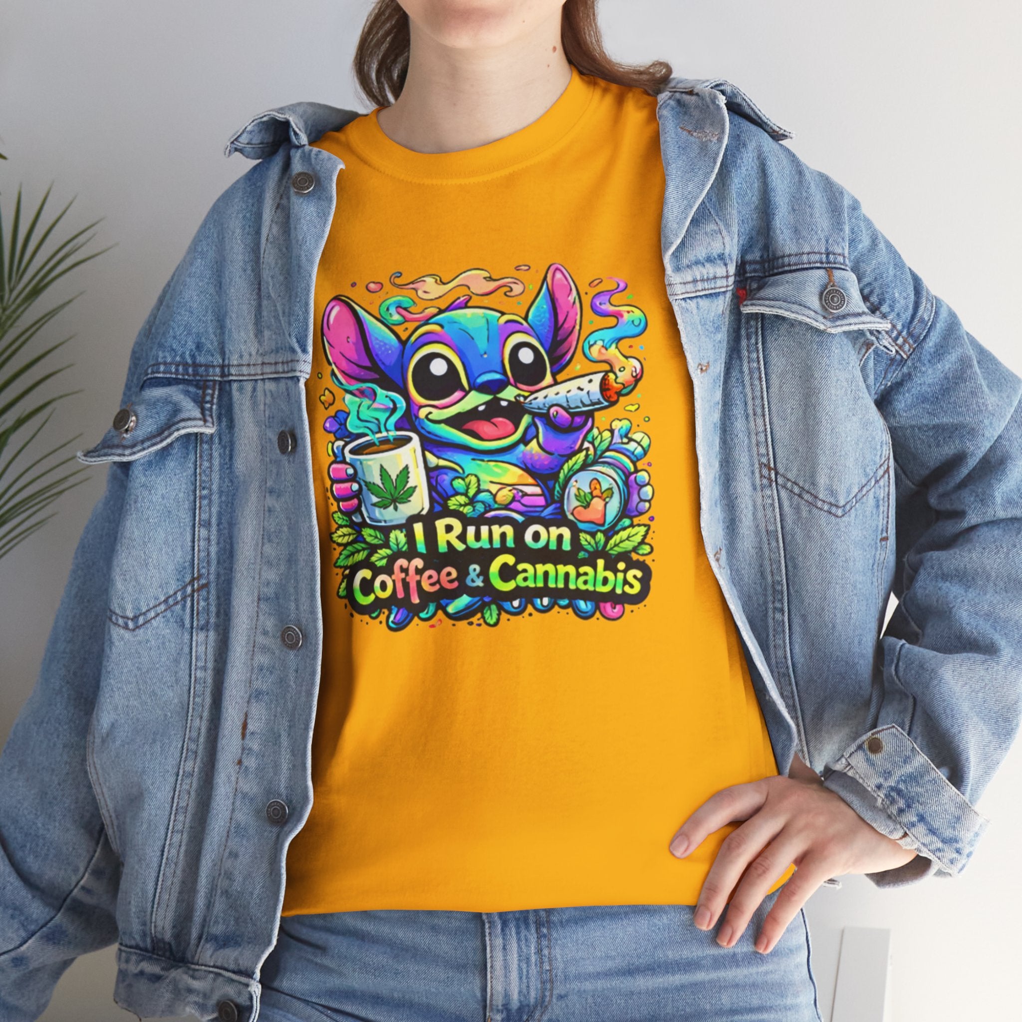 Coffee & Cannabis Tee — 'I Run on Coffee & Cannabis' Cute Stitch Graphic T-Shirt