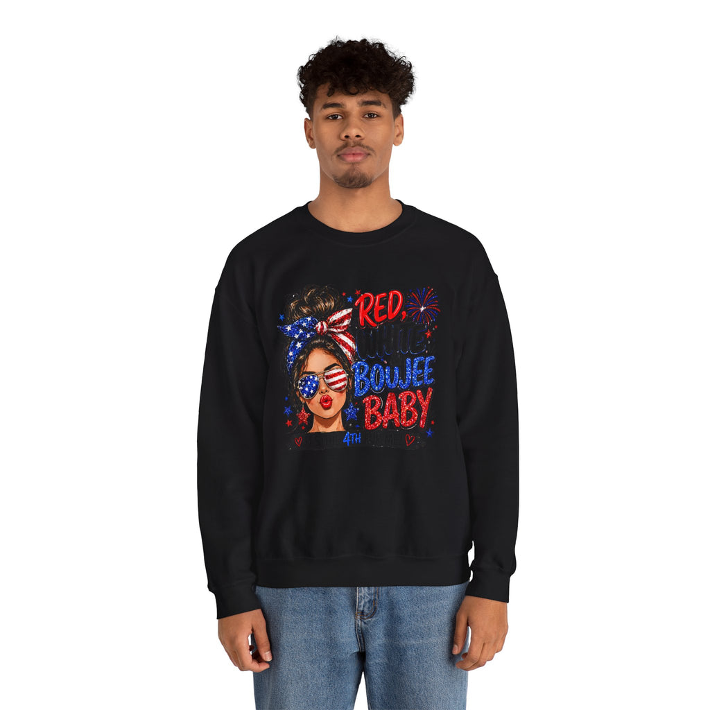 Crewneck Sweatshirt — "Red White Boujee Baby" Patriotic Women's 4th of July Graphic