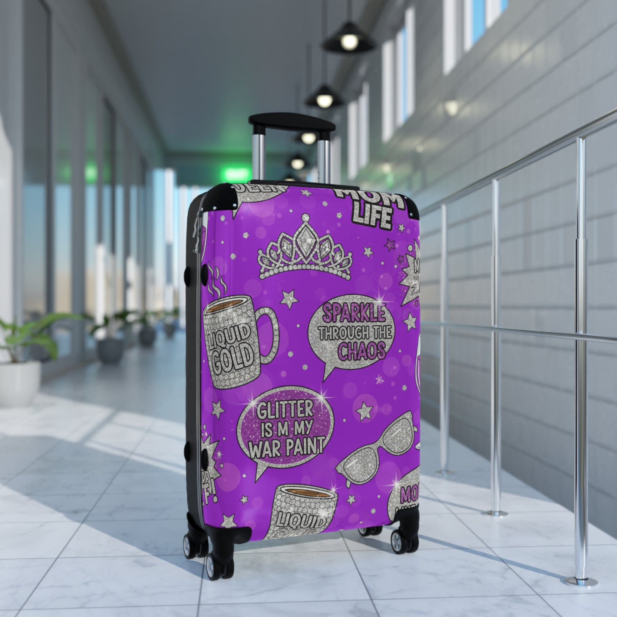 Purple Glitter Travel Suitcase – "Glitter Is My War Paint" Carry-On