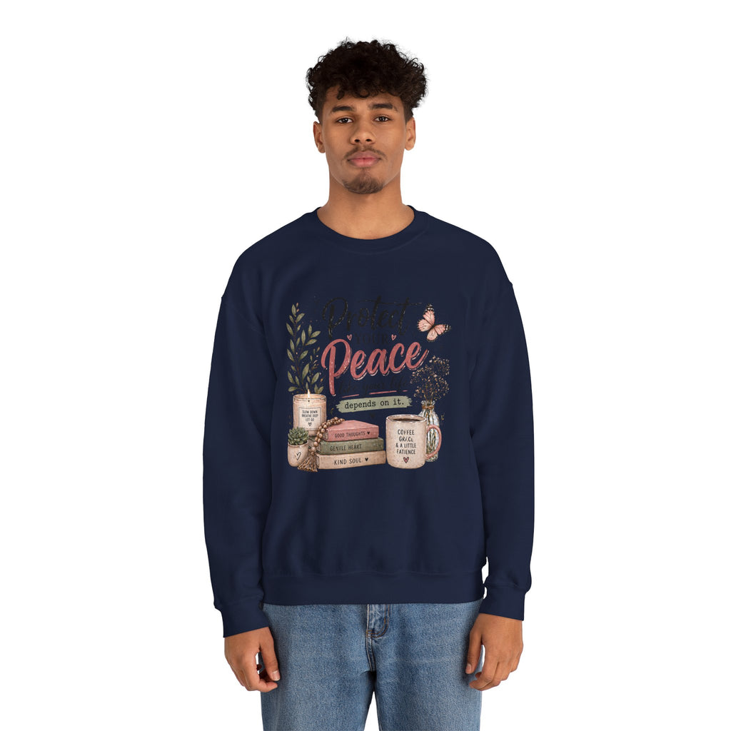 Protect Your Peace Crewneck Sweatshirt – Cozy Inspirational Quote Design