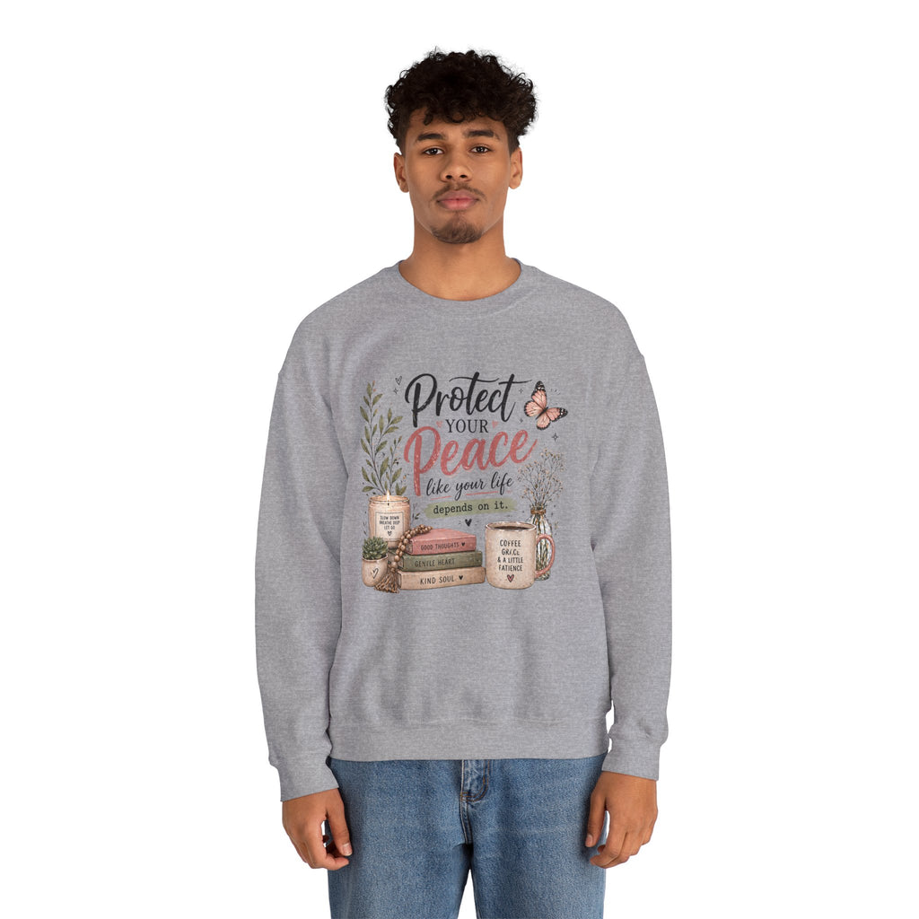 Protect Your Peace Crewneck Sweatshirt – Cozy Inspirational Quote Design