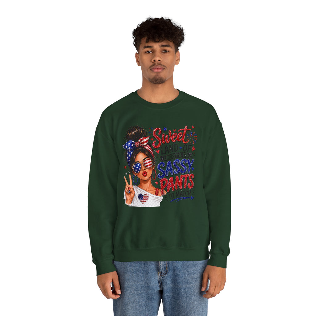 Patriotic 'Sweet Land of Liberty, Sassy Pants to Match' Crewneck Sweatshirt