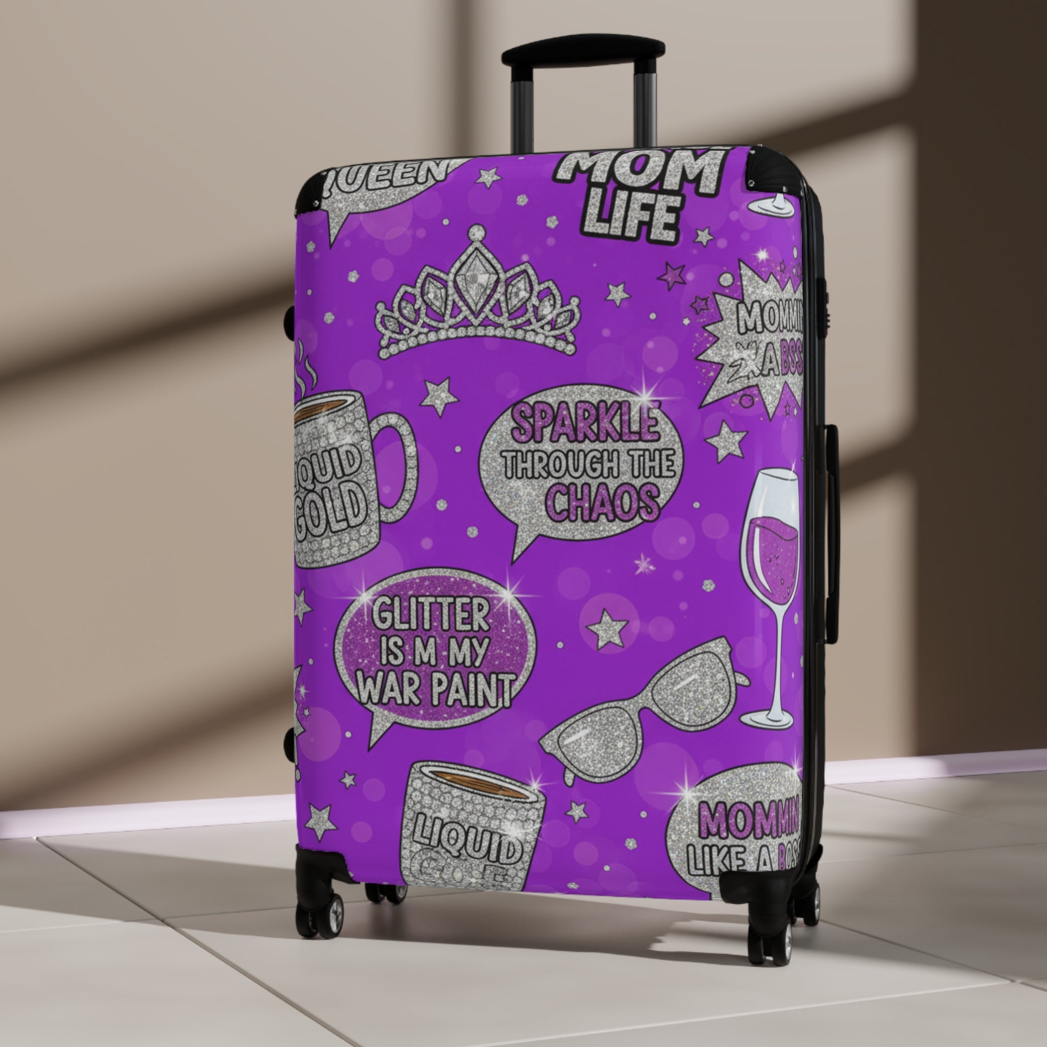 Purple Glitter Travel Suitcase – "Glitter Is My War Paint" Carry-On