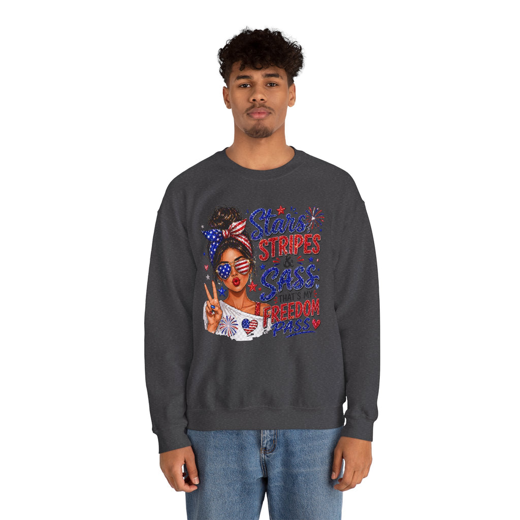 Patriotic 'Stars, Stripes & Sass' Crewneck Sweatshirt – 4th of July Freedom Pass Graphic