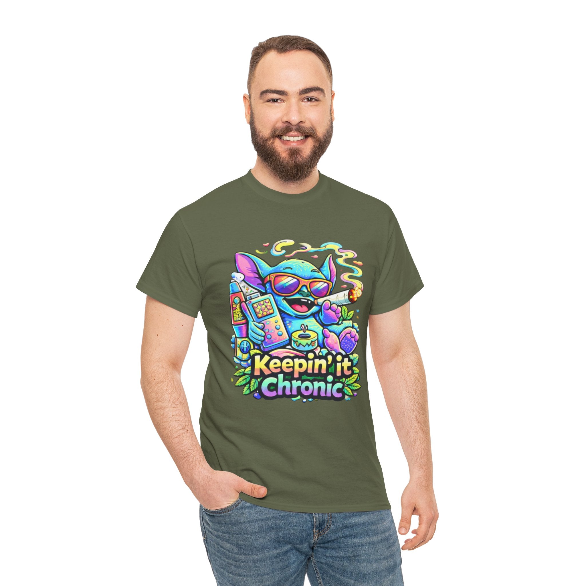 Keepin' It Chronic T-Shirt — Colorful Stoner Cat Graphic Tee