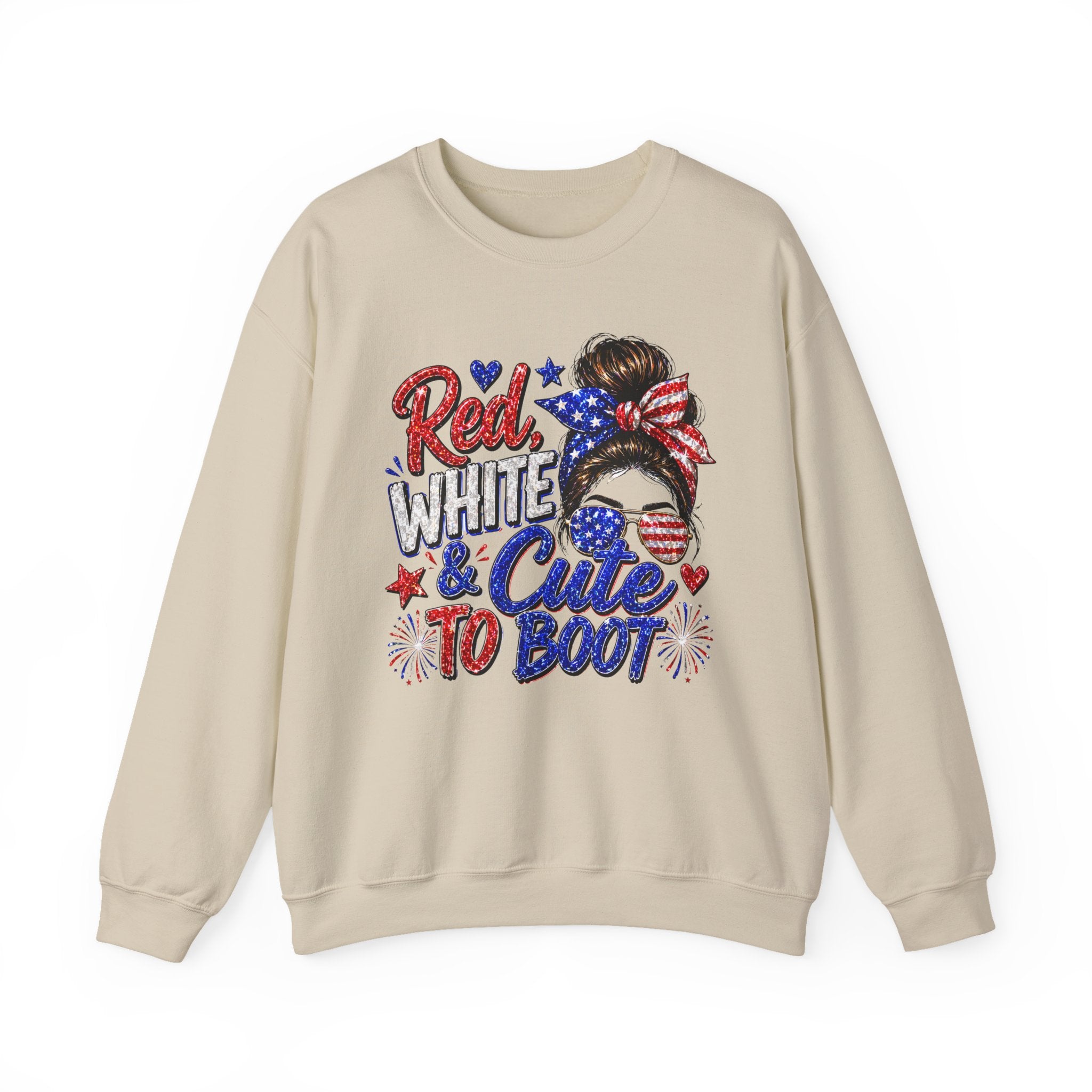 Crewneck Sweatshirt - "Red, White & Cute to Boot" Patriotic Women’s Graphic