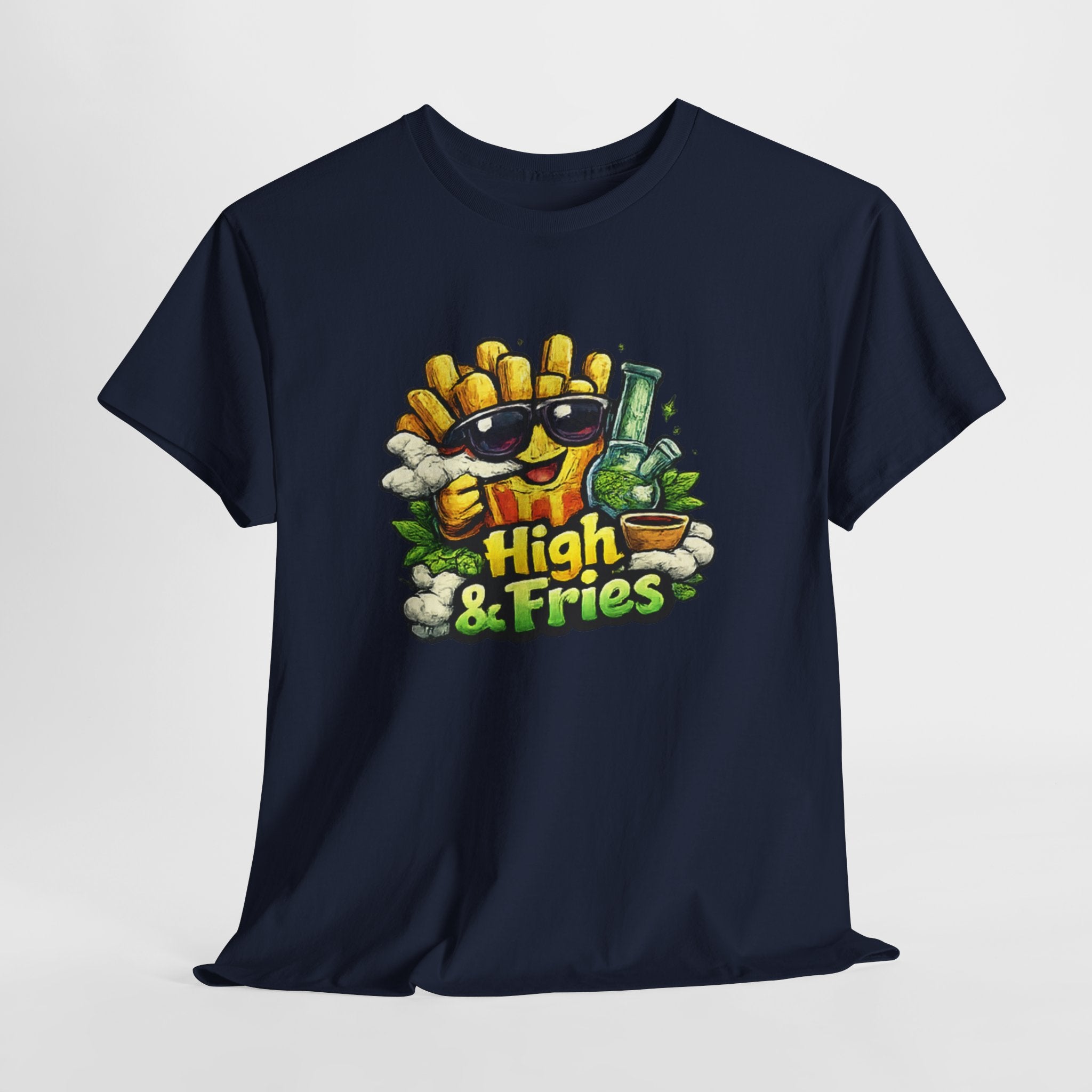 T-Shirt — "High & Fries" Funny Cannabis + Fries Graphic Tee