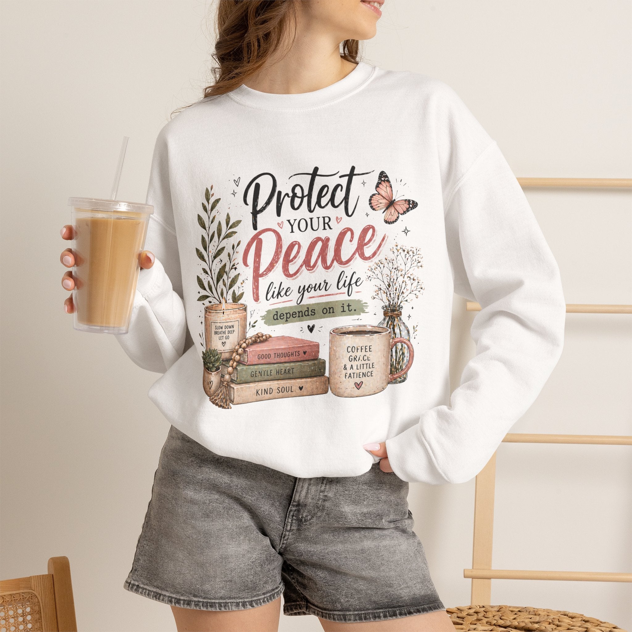 Protect Your Peace Crewneck Sweatshirt – Cozy Inspirational Quote Design