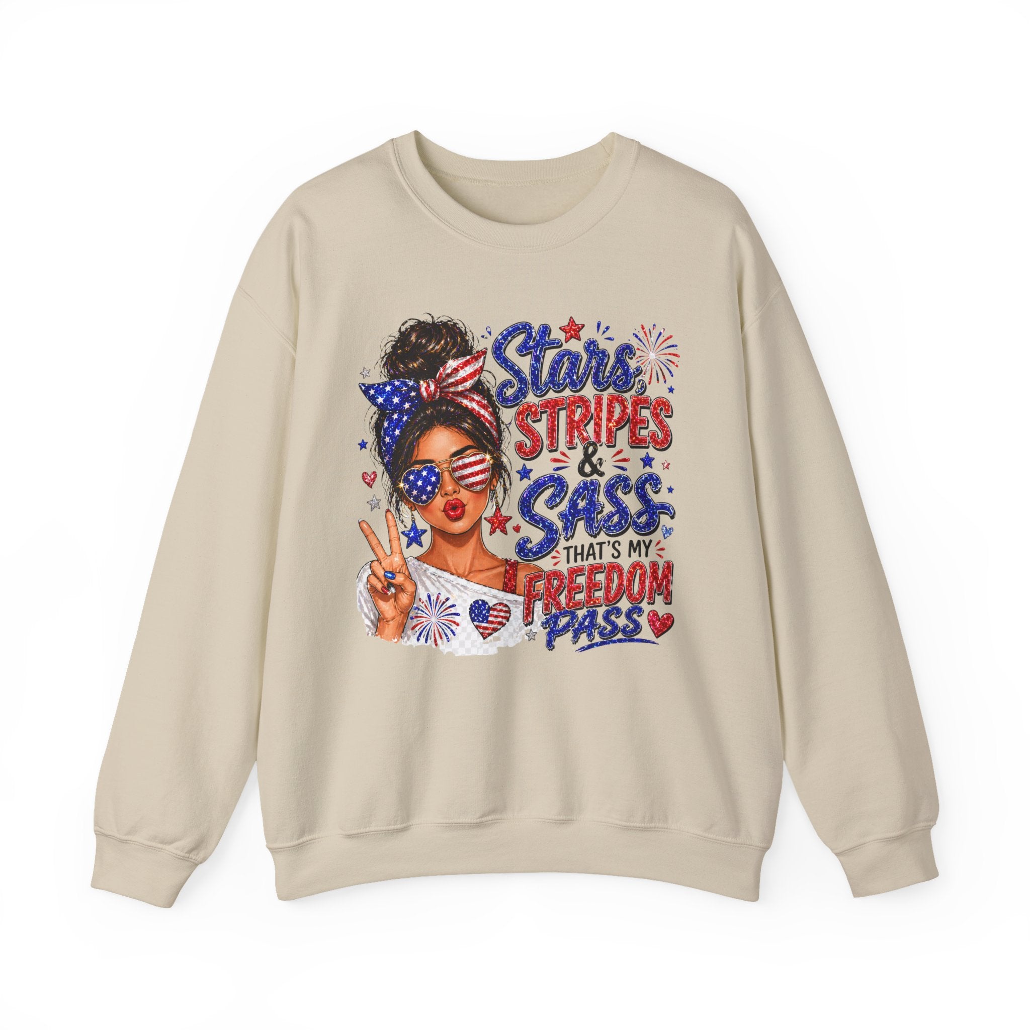 Patriotic 'Stars, Stripes & Sass' Crewneck Sweatshirt – 4th of July Freedom Pass Graphic