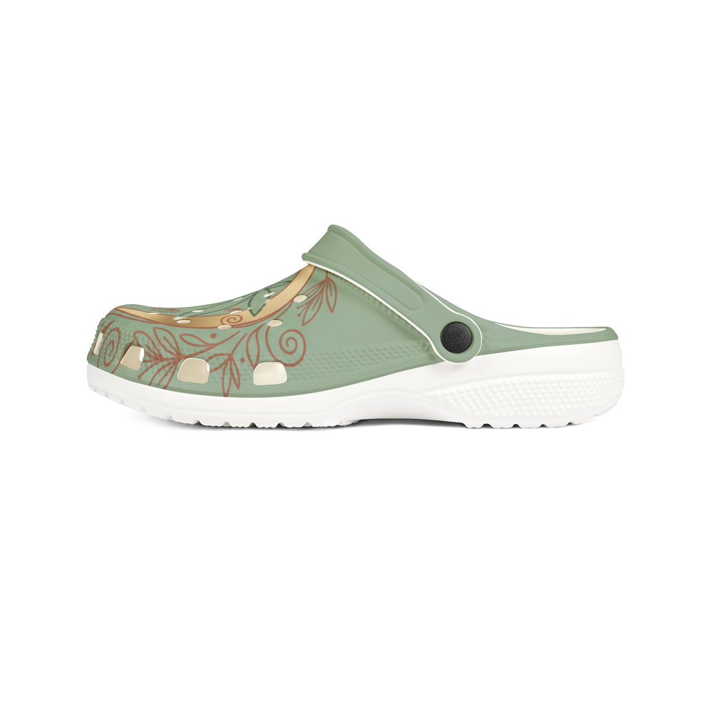 Green Botanical Leaf EVA Clogs — Comfortable Slip-On Garden Shoes