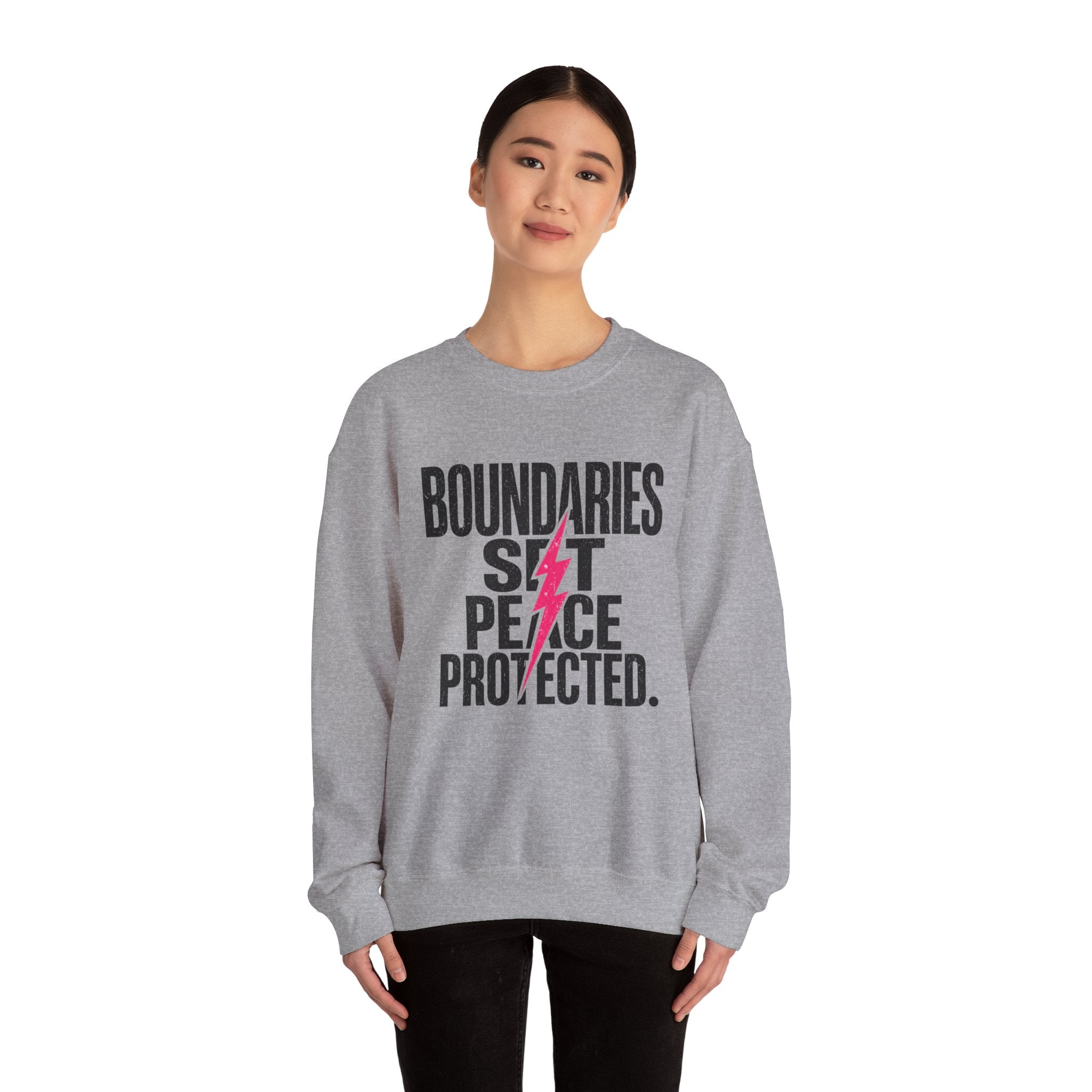 Crewneck Sweatshirt "Boundaries Set. Peace Protected." – Empowerment Graphic Pullover