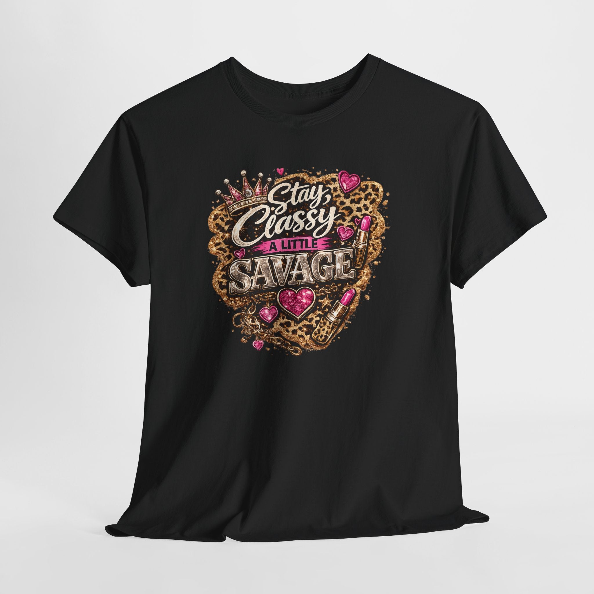 Stay Classy a Little Savage Tee — Leopard Heart Graphic T-Shirt