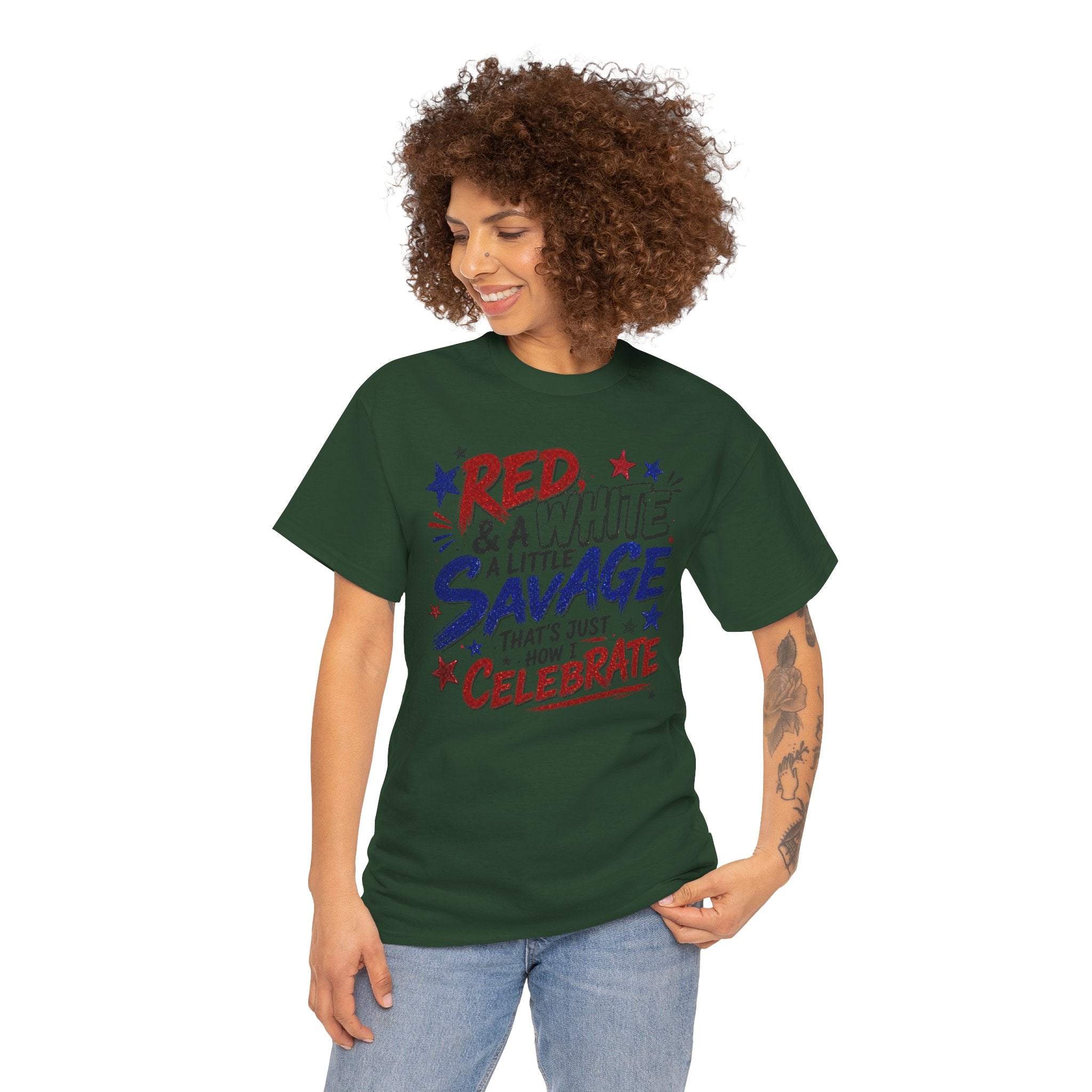 Patriotic Tee — “Red & White & a Little Savage” 4th of July Graphic Shirt