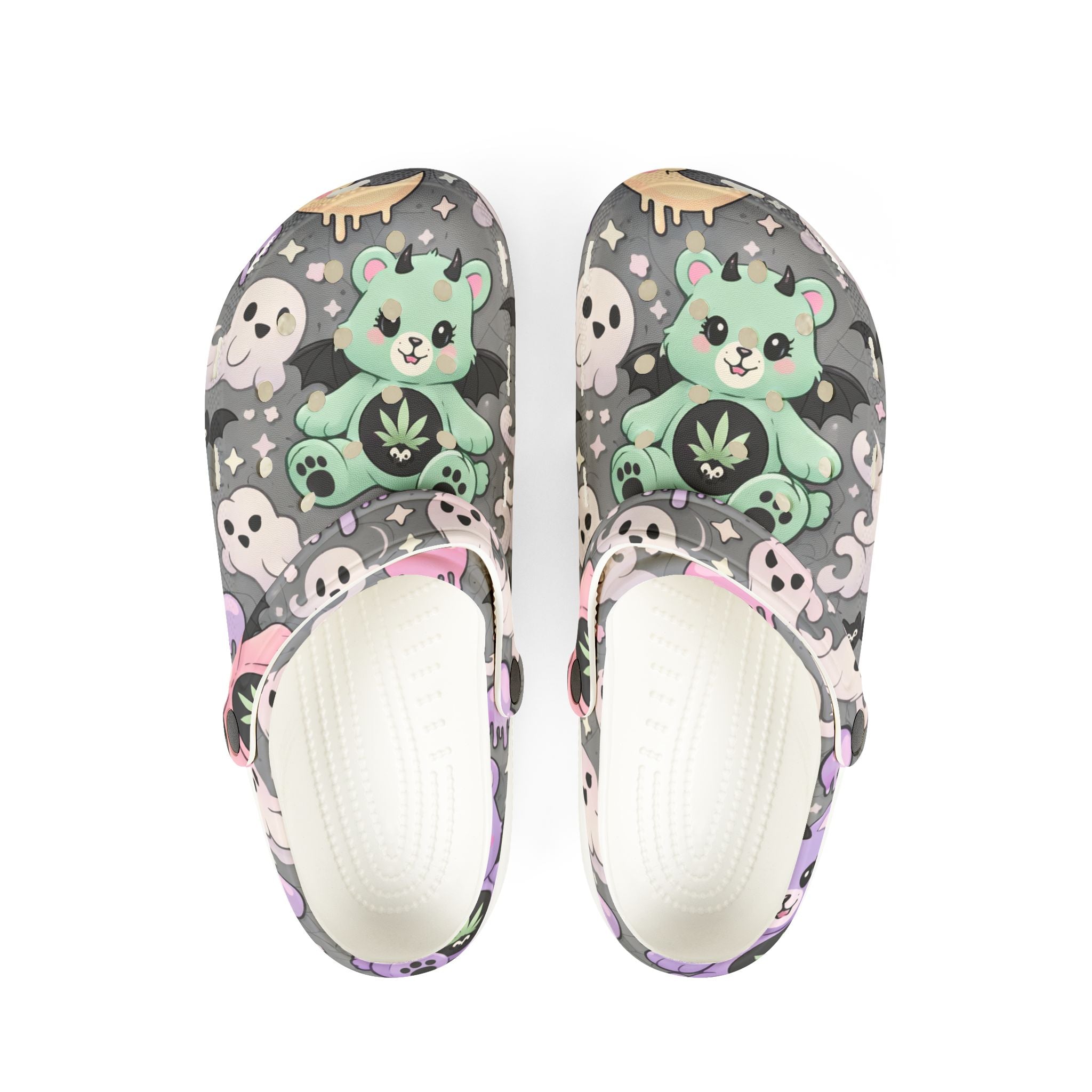 Cute Green Bear Cannabis Print Clogs - EVA Foam Slip-On Shoes