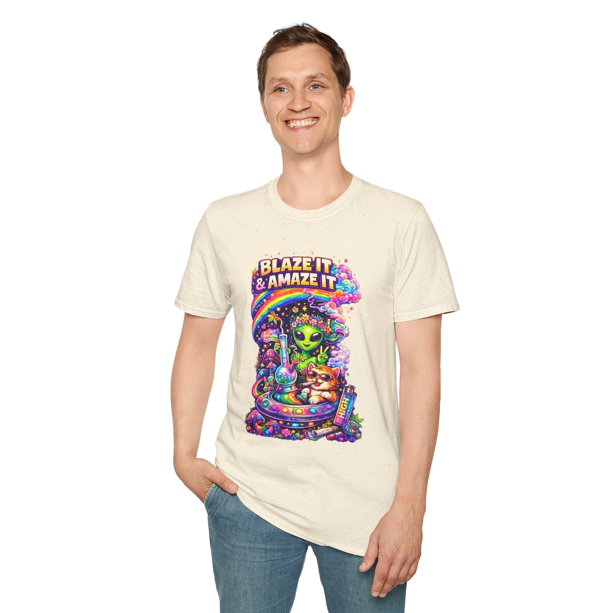 Alien Rainbow Tee - "Blaze It & Amaze It" Psychedelic Graphic T-Shirt