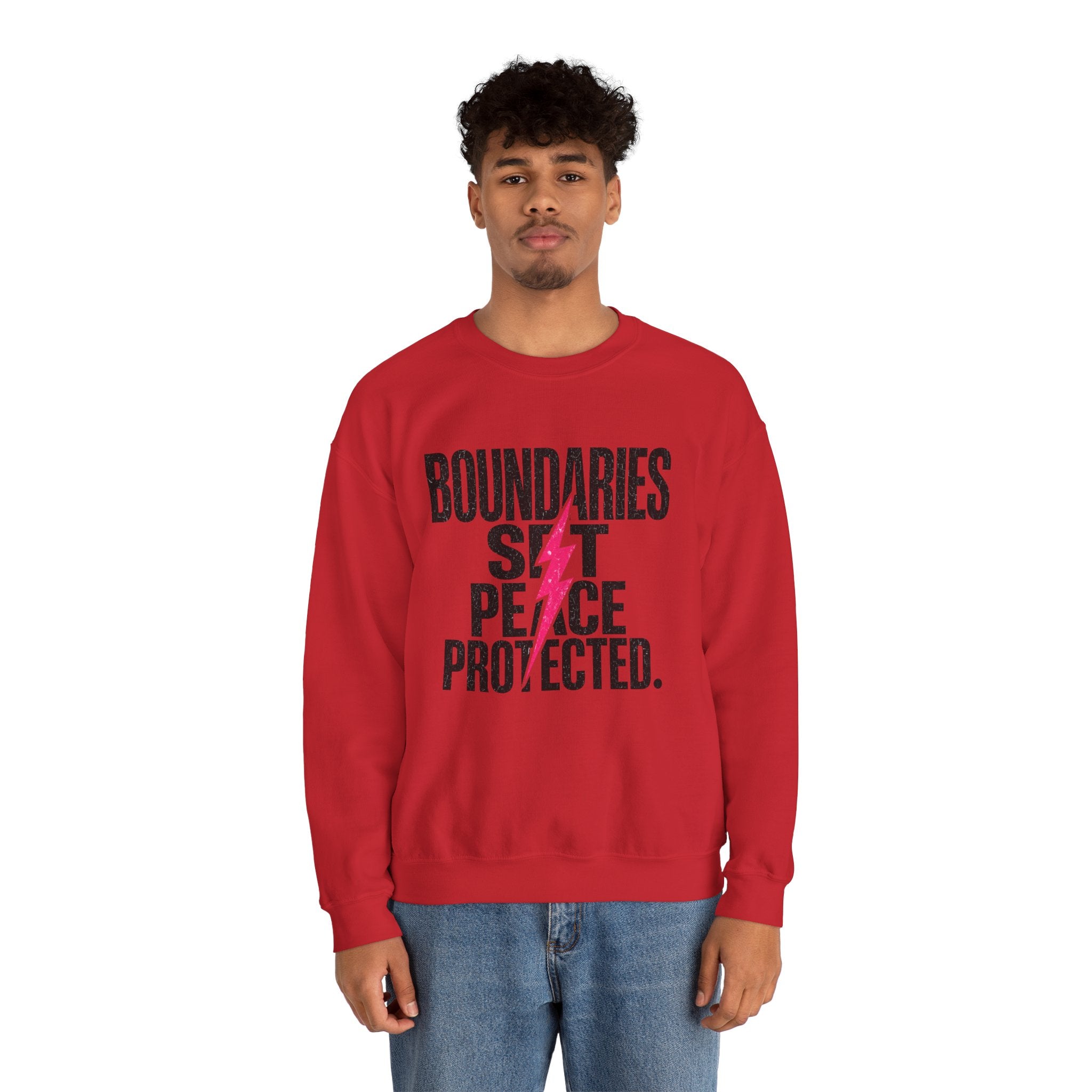 Crewneck Sweatshirt "Boundaries Set. Peace Protected." – Empowerment Graphic Pullover