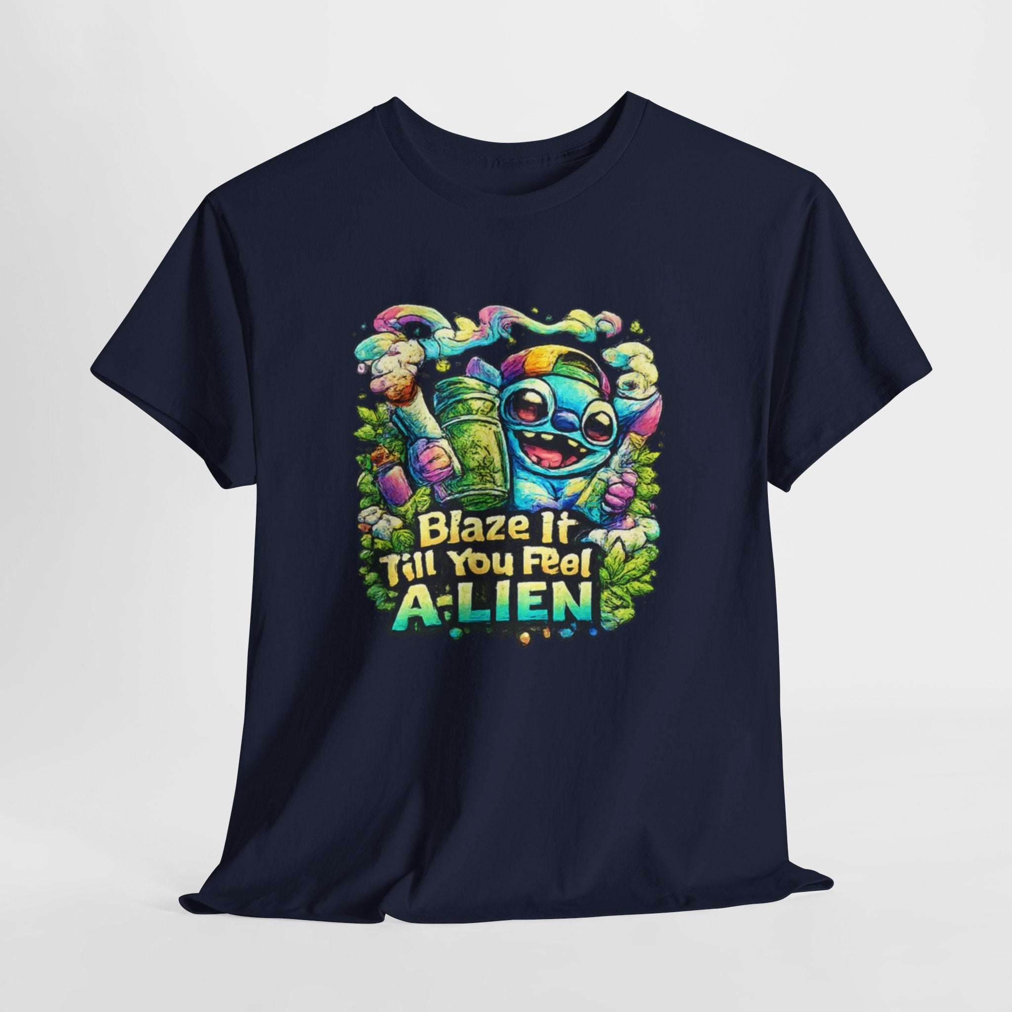 Alien Mushroom Graphic Tee - "Blaze It Till You’re A-LIEN" Psychedelic Cartoon Shirt