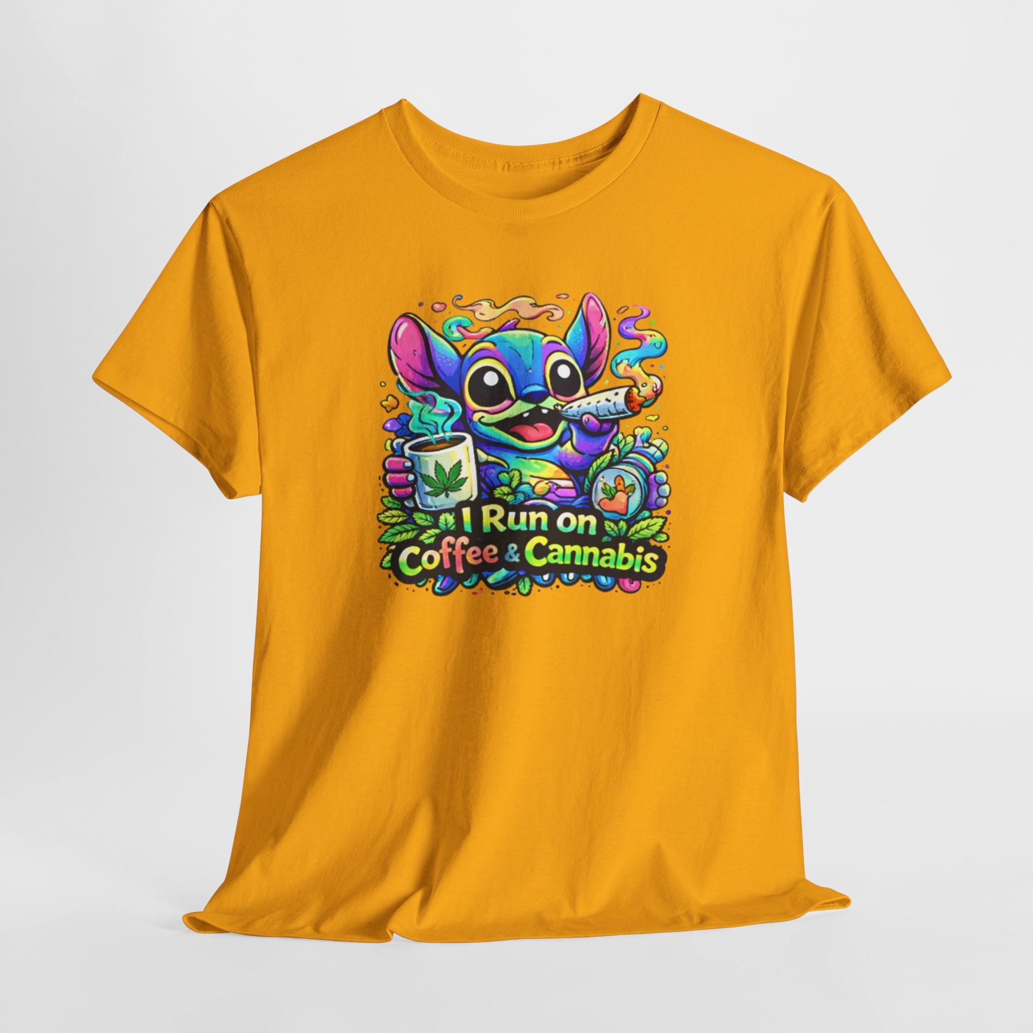 Coffee & Cannabis Tee — 'I Run on Coffee & Cannabis' Cute Stitch Graphic T-Shirt