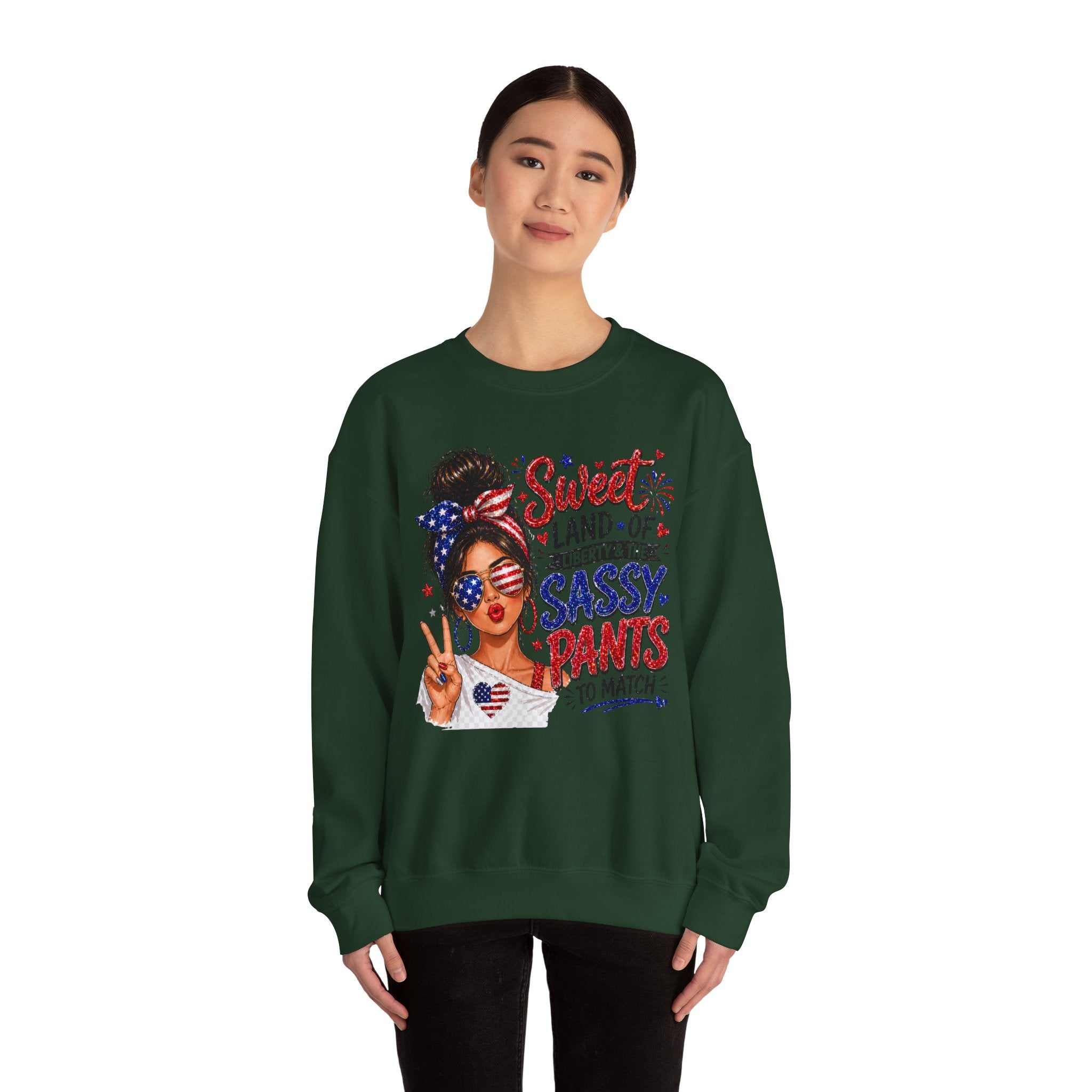 Patriotic 'Sweet Land of Liberty, Sassy Pants to Match' Crewneck Sweatshirt