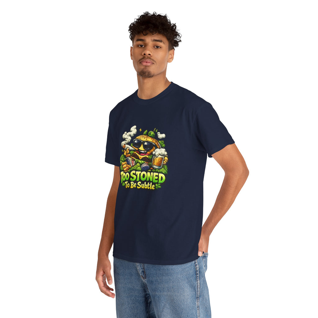 Too Stoned To Be Subtle Tee - Funny Retro Cartoon Burger Cannabis T-Shirt