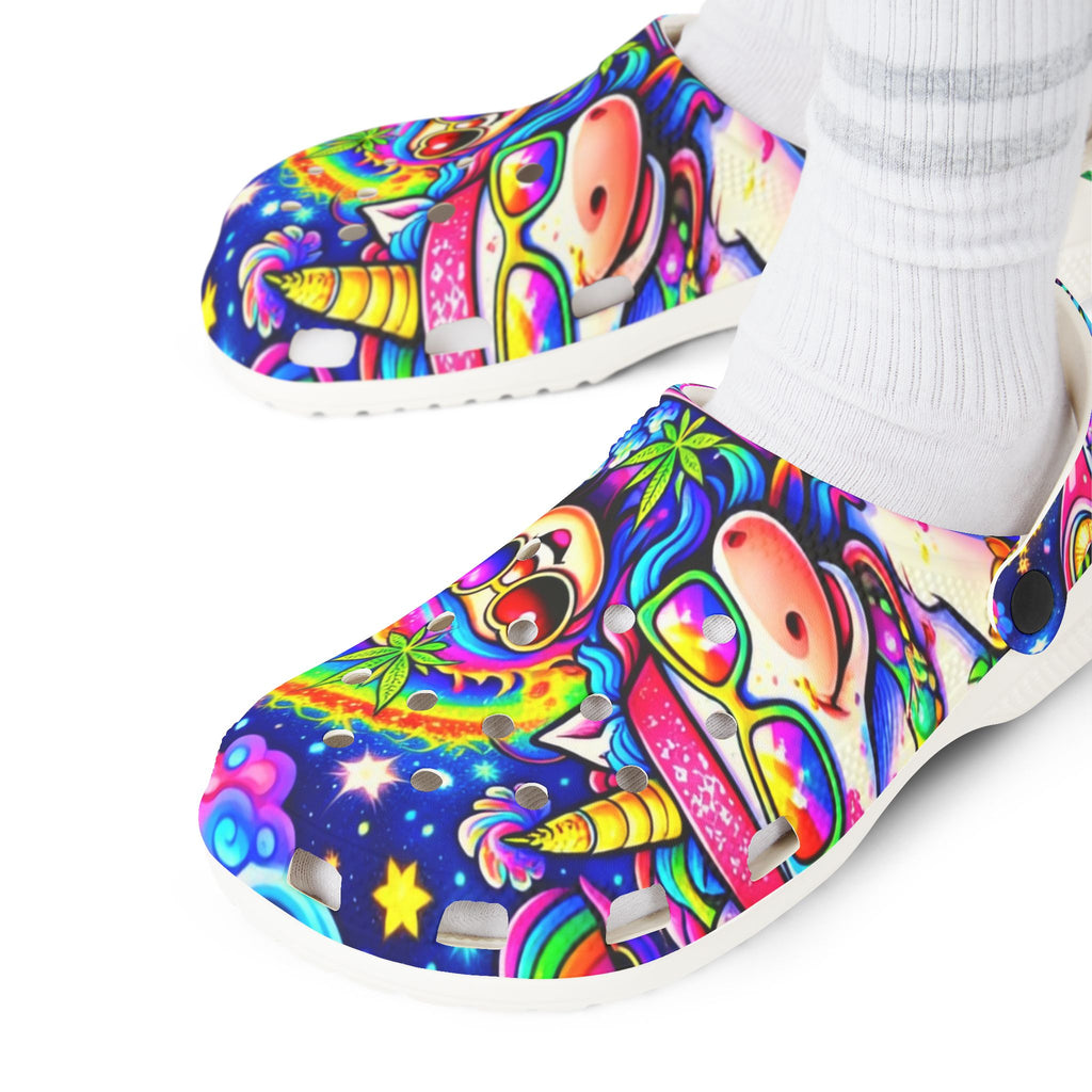 Psychedelic Rainbow Sloth EVA Clogs — Colorful All-Over Print Garden Shoes