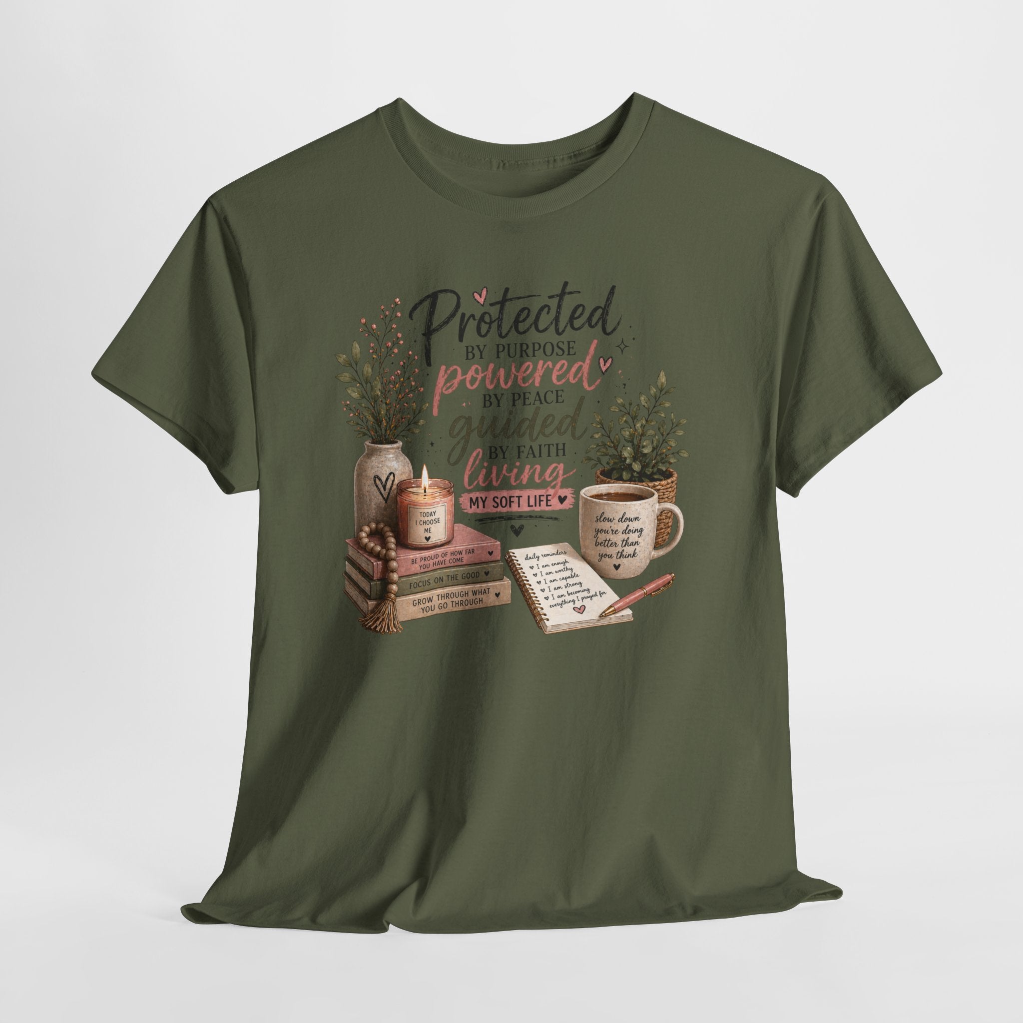 Christian Faith T-Shirt — “Protected, Powered, Guided” Inspirational Tee
