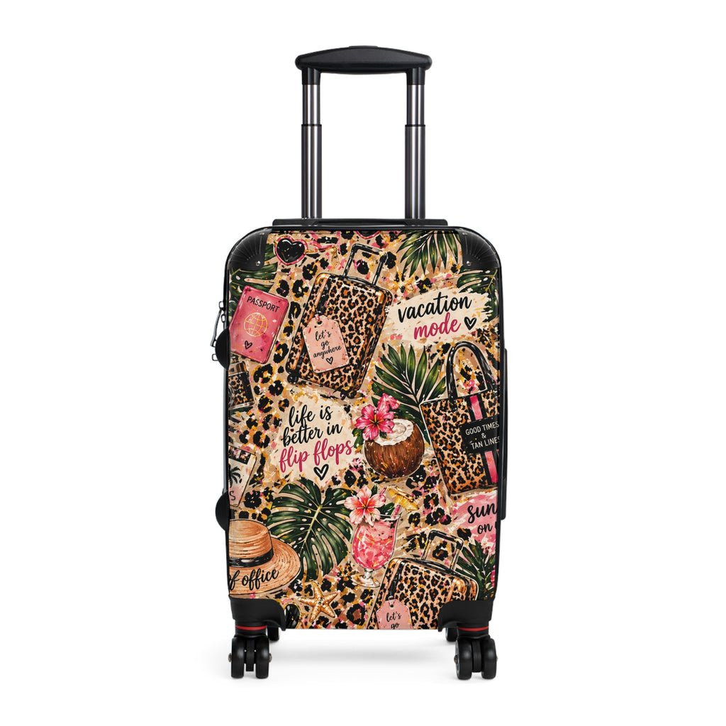 Leopard Tropical "Vacation Mode" Suitcase — Cabin Luggage Cover with ‘Life Is Better in Flip Flops’ Design