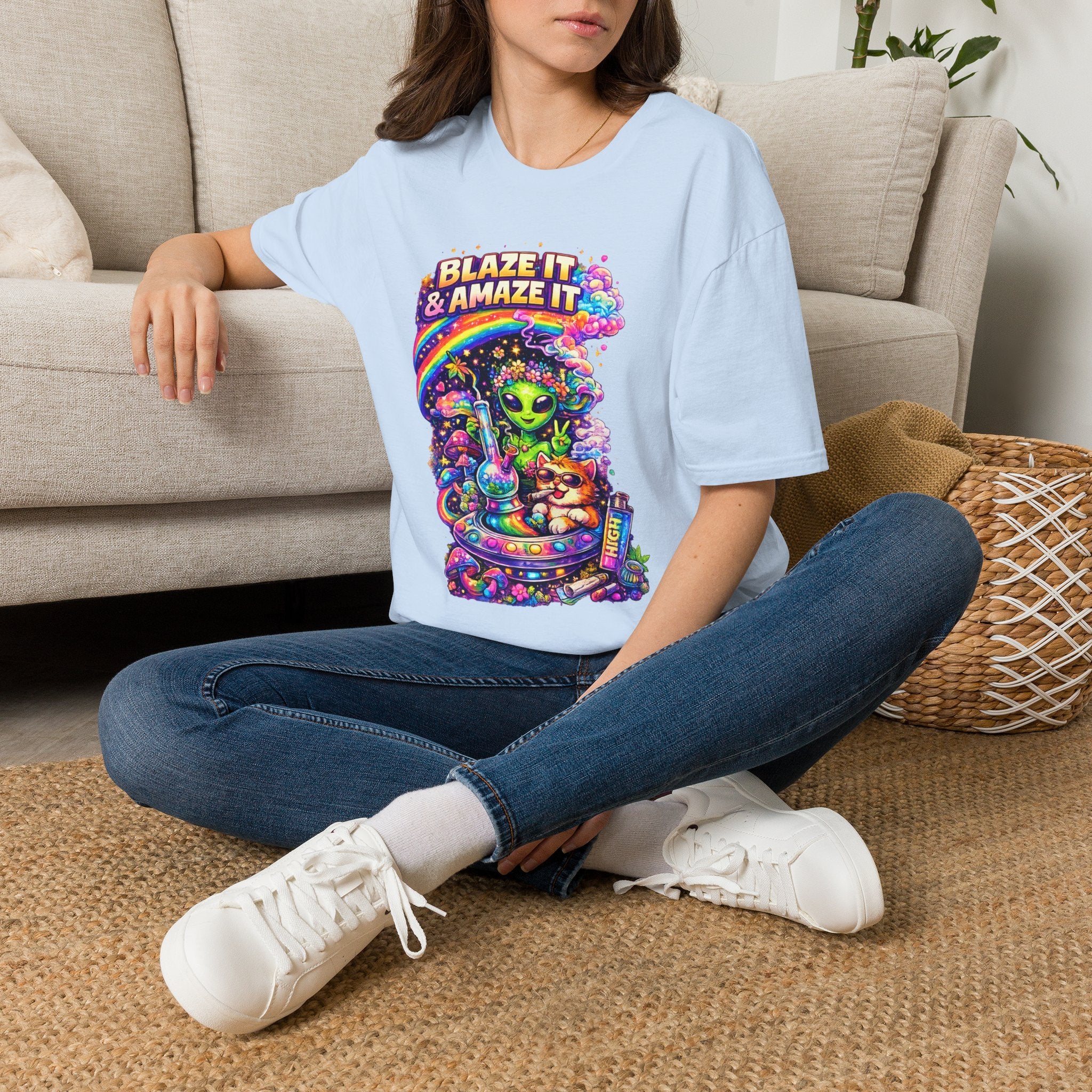 Alien Rainbow Tee - "Blaze It & Amaze It" Psychedelic Graphic T-Shirt
