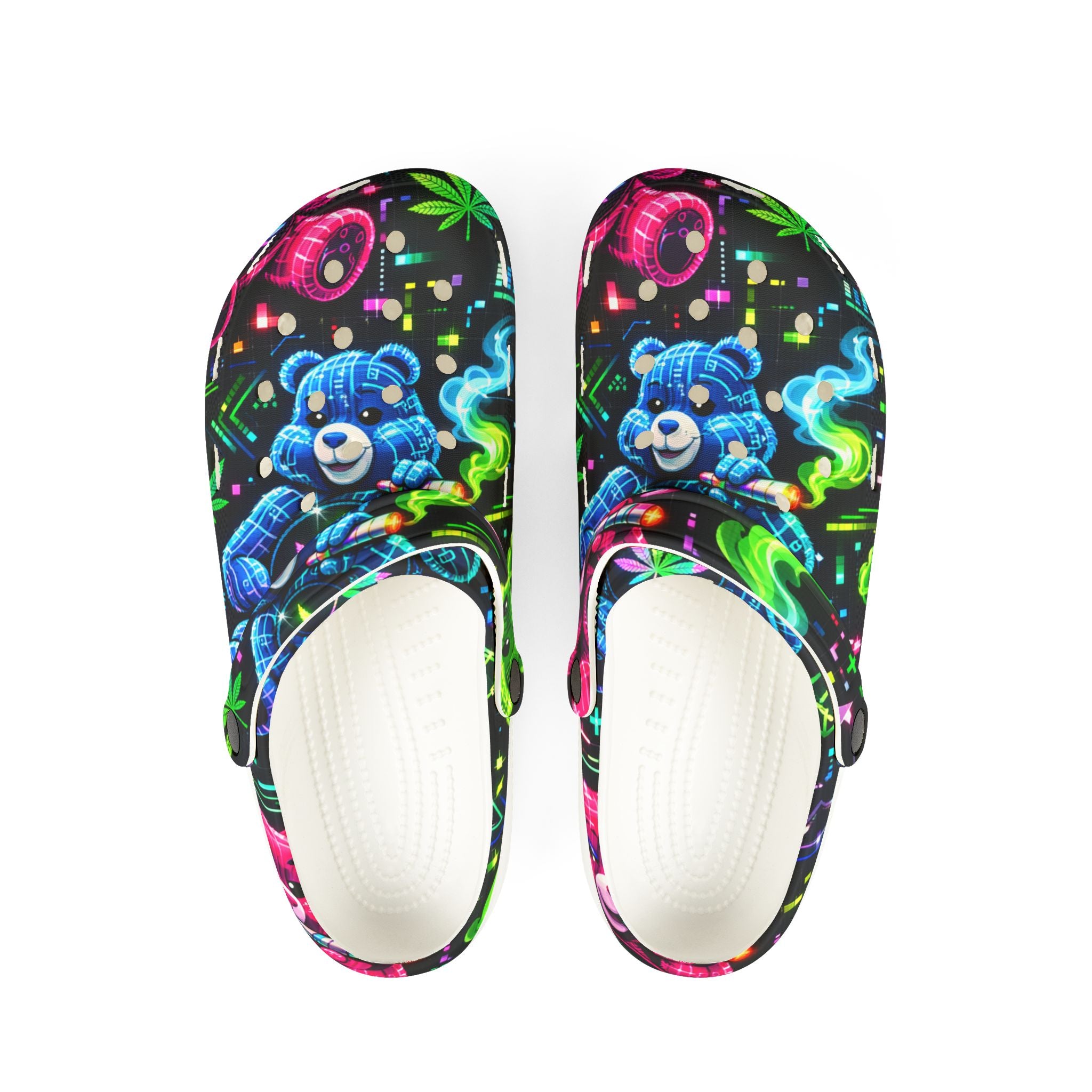 Neon Floral Bear Clogs – Colorful EVA Foam Garden Shoes