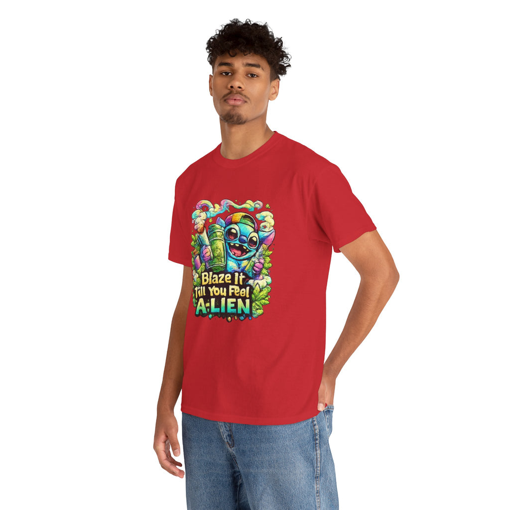 Alien Mushroom Graphic Tee - "Blaze It Till You’re A-LIEN" Psychedelic Cartoon Shirt