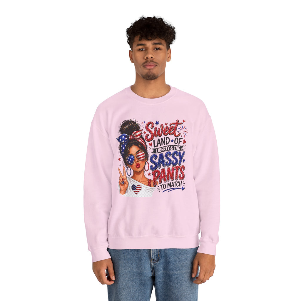 Patriotic 'Sweet Land of Liberty, Sassy Pants to Match' Crewneck Sweatshirt