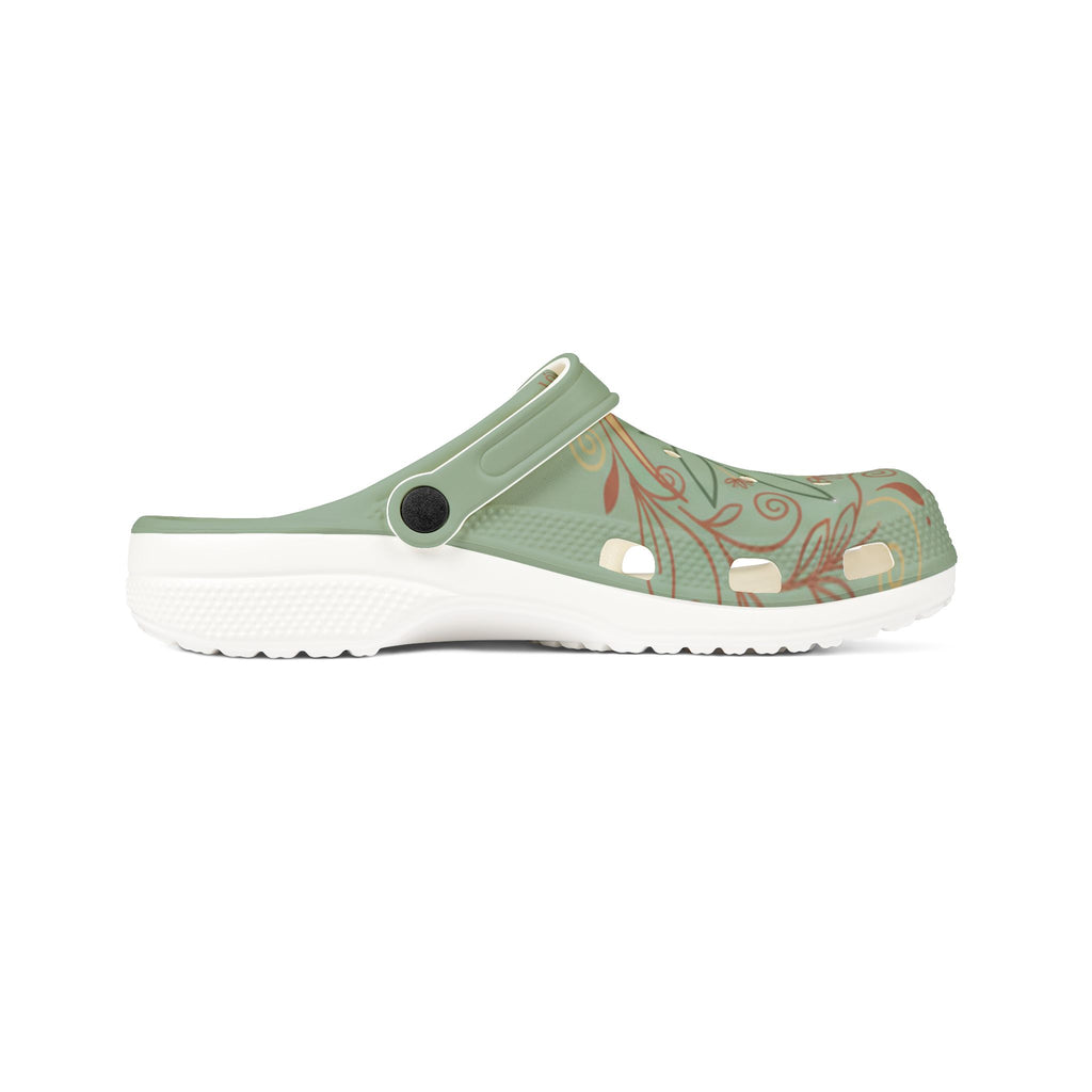 Green Botanical Leaf EVA Clogs — Comfortable Slip-On Garden Shoes