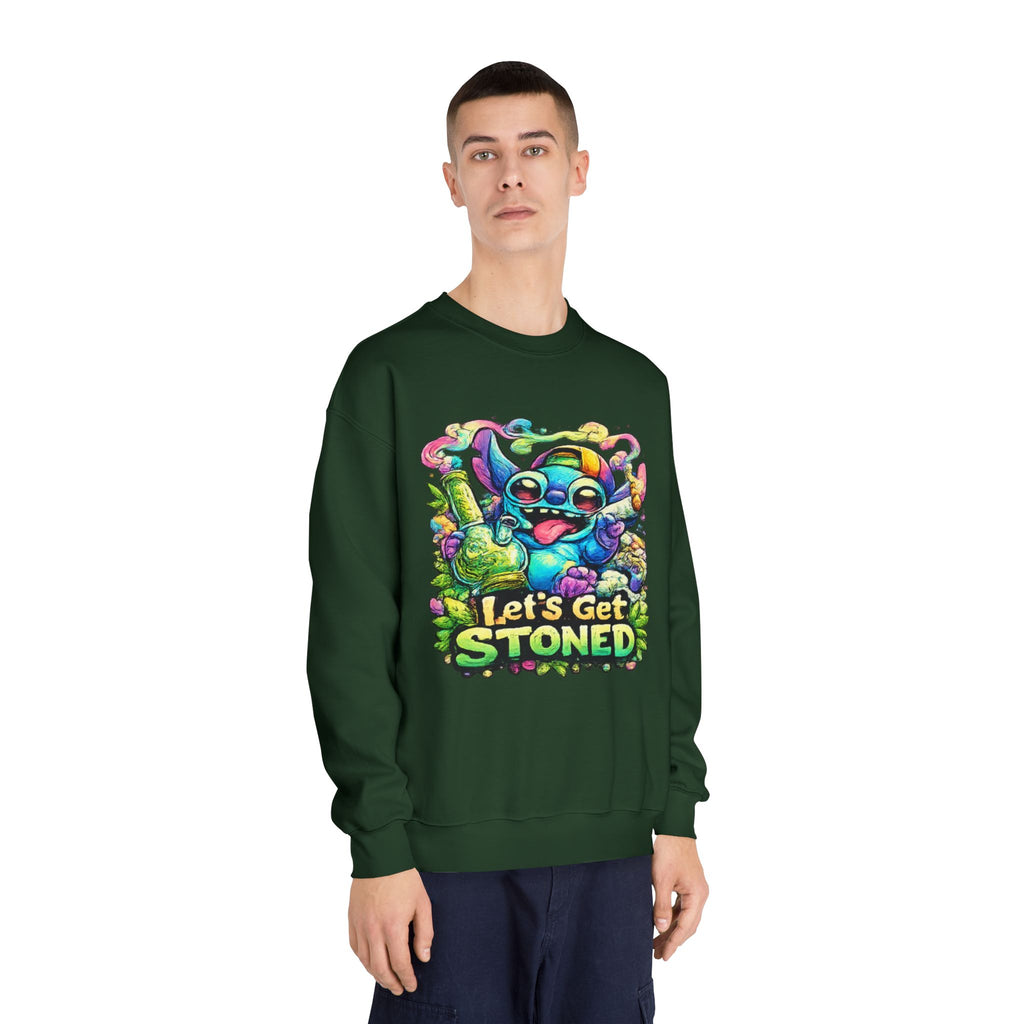 Let's Get Stoned Crewneck Sweatshirt – Colorful Psychedelic Alien Graphic