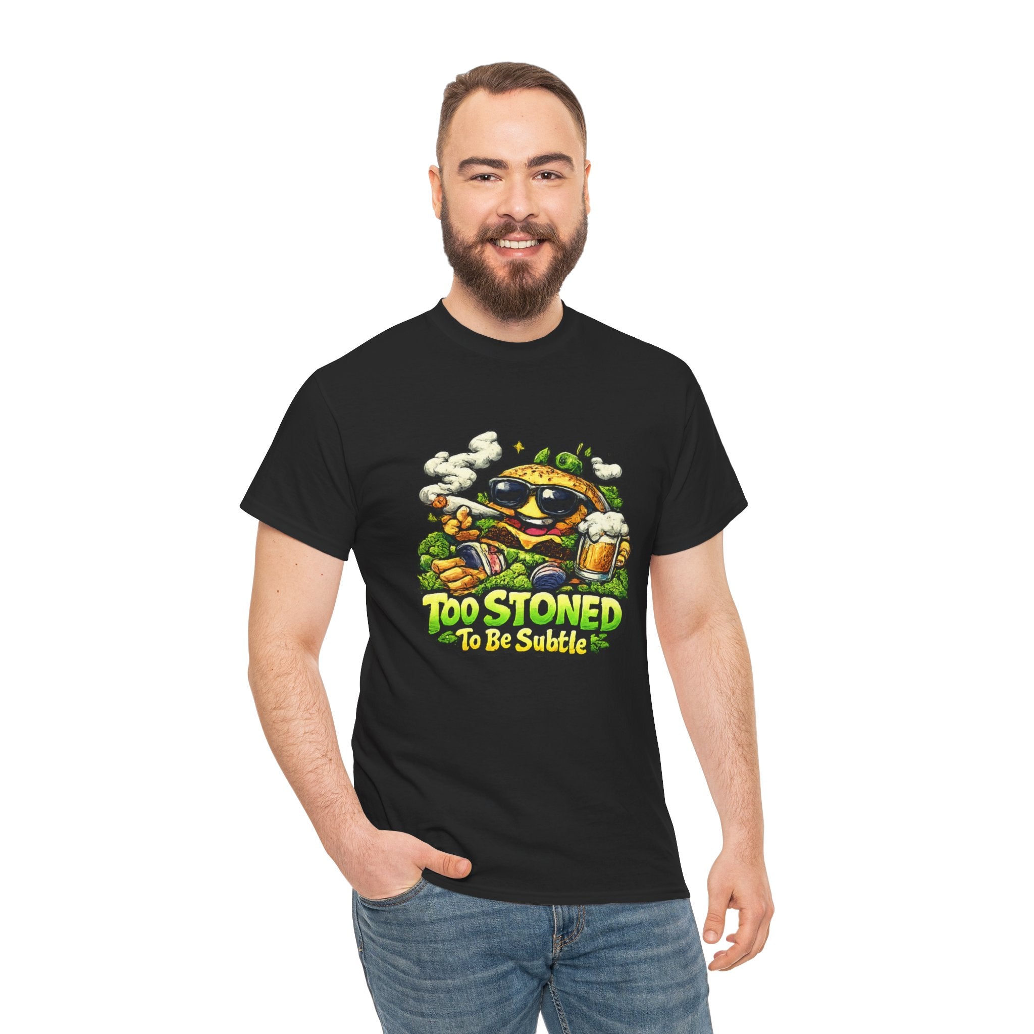 Too Stoned To Be Subtle Tee - Funny Retro Cartoon Burger Cannabis T-Shirt