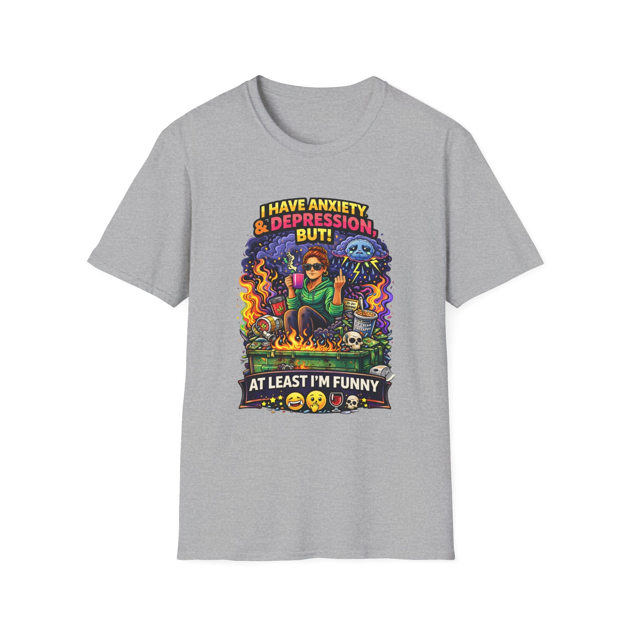 Funny Anxiety & Depression T‑Shirt — “I Have Anxiety & Depression But At Least I’m Funny” Graphic Tee