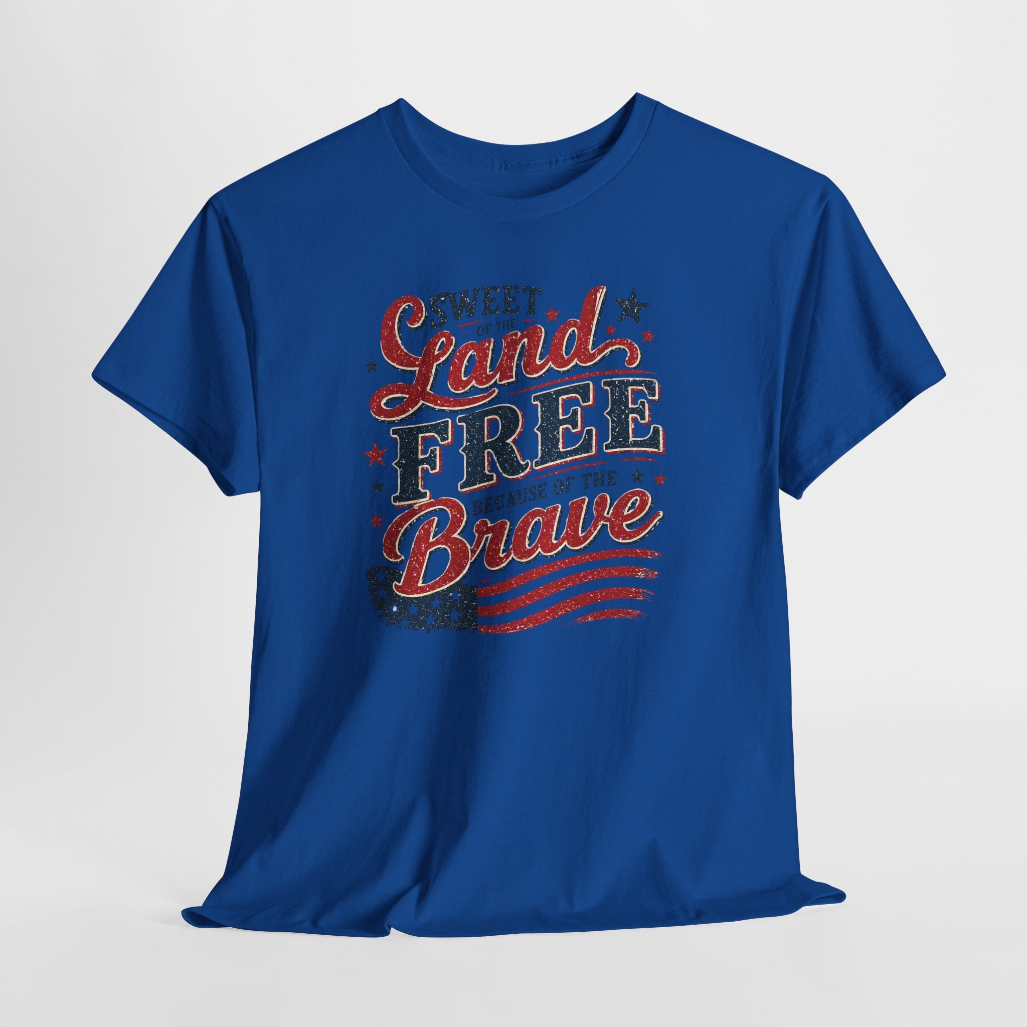 Patriotic Tee — "Sweet Land Free Because of the Brave" American Flag Shirt