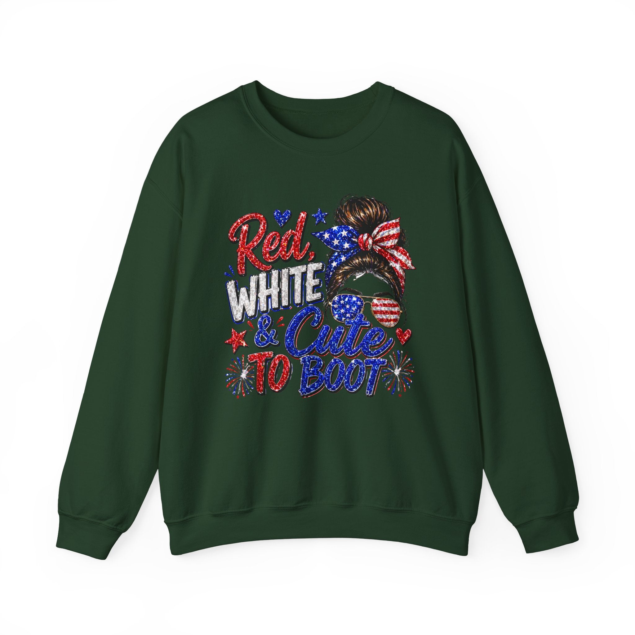 Crewneck Sweatshirt - "Red, White & Cute to Boot" Patriotic Women’s Graphic