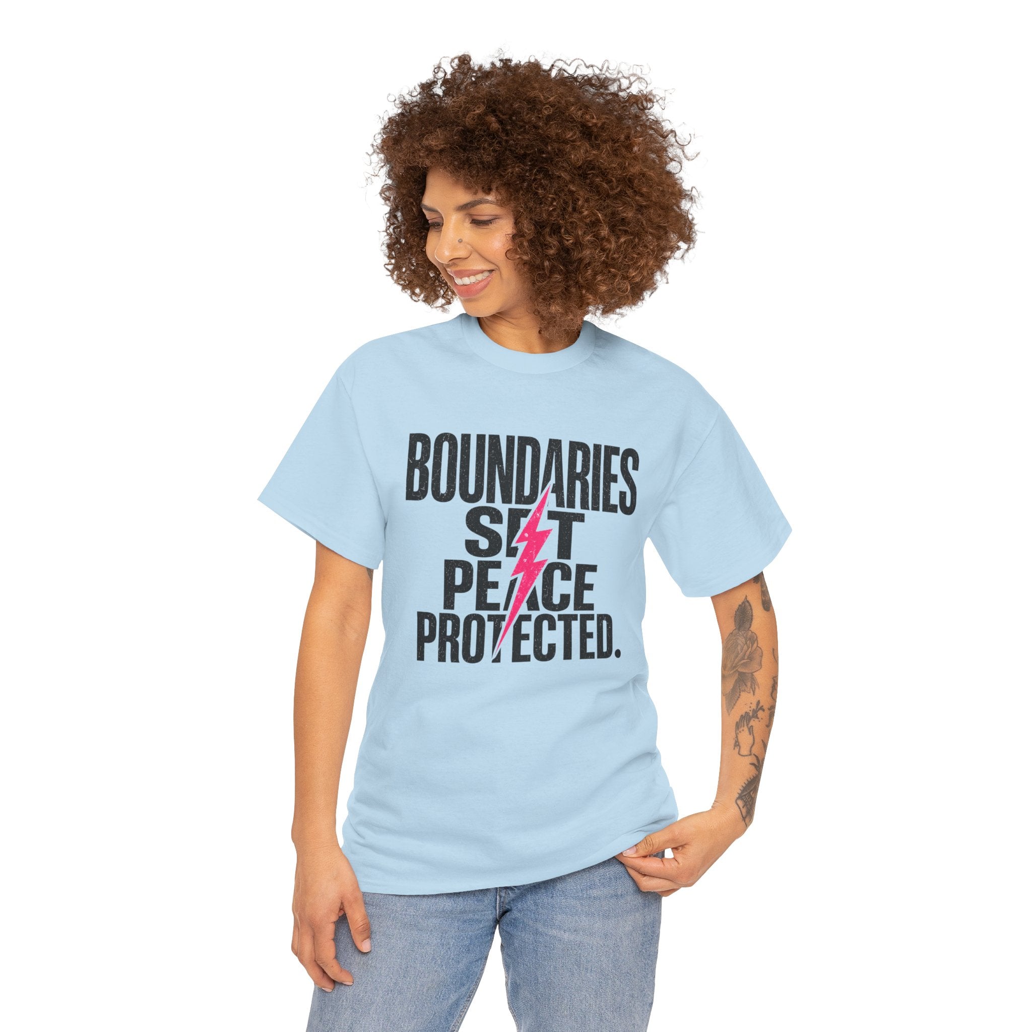 Boundaries Set, Peace Protected T-Shirt — Empowerment Tee with Lightning Bolt