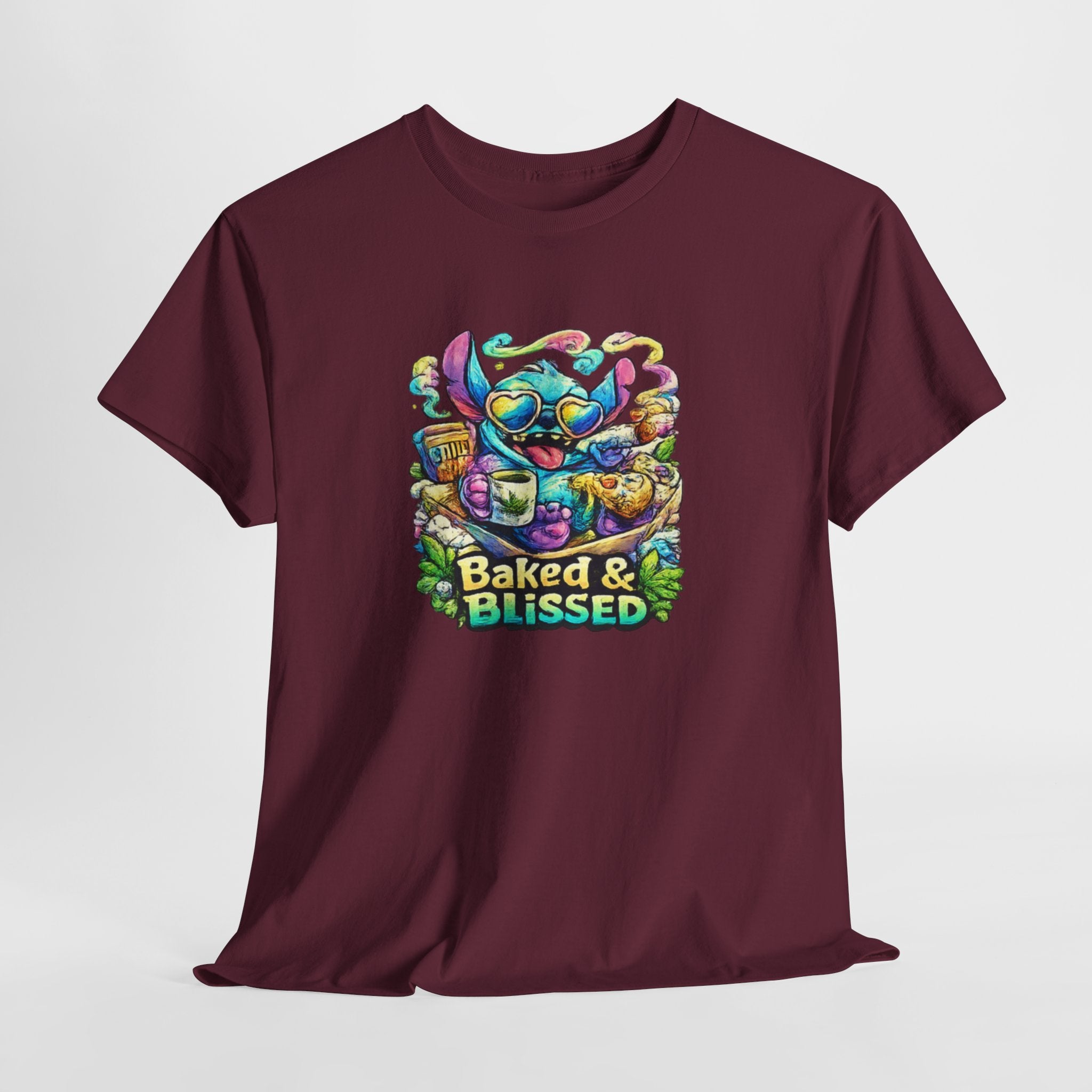 T-Shirt — Colorful 'Baked & Blissed' Cartoon Dessert Graphic Tee