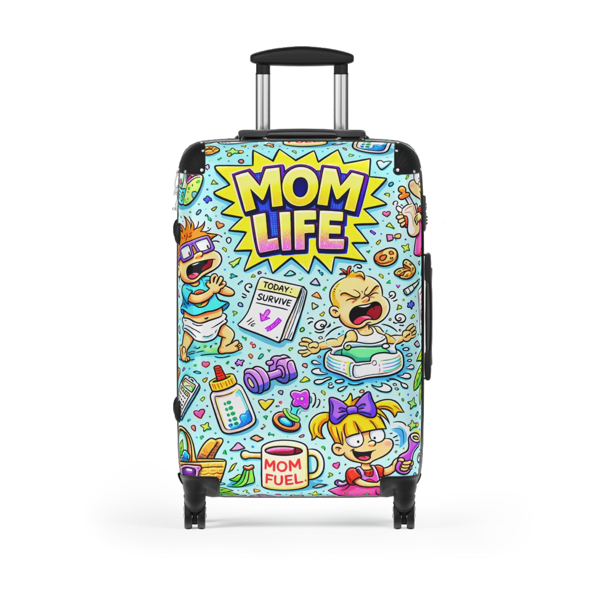 Mom Life Carry-On Suitcase – Funny Cartoon Travel Luggage for Busy Moms