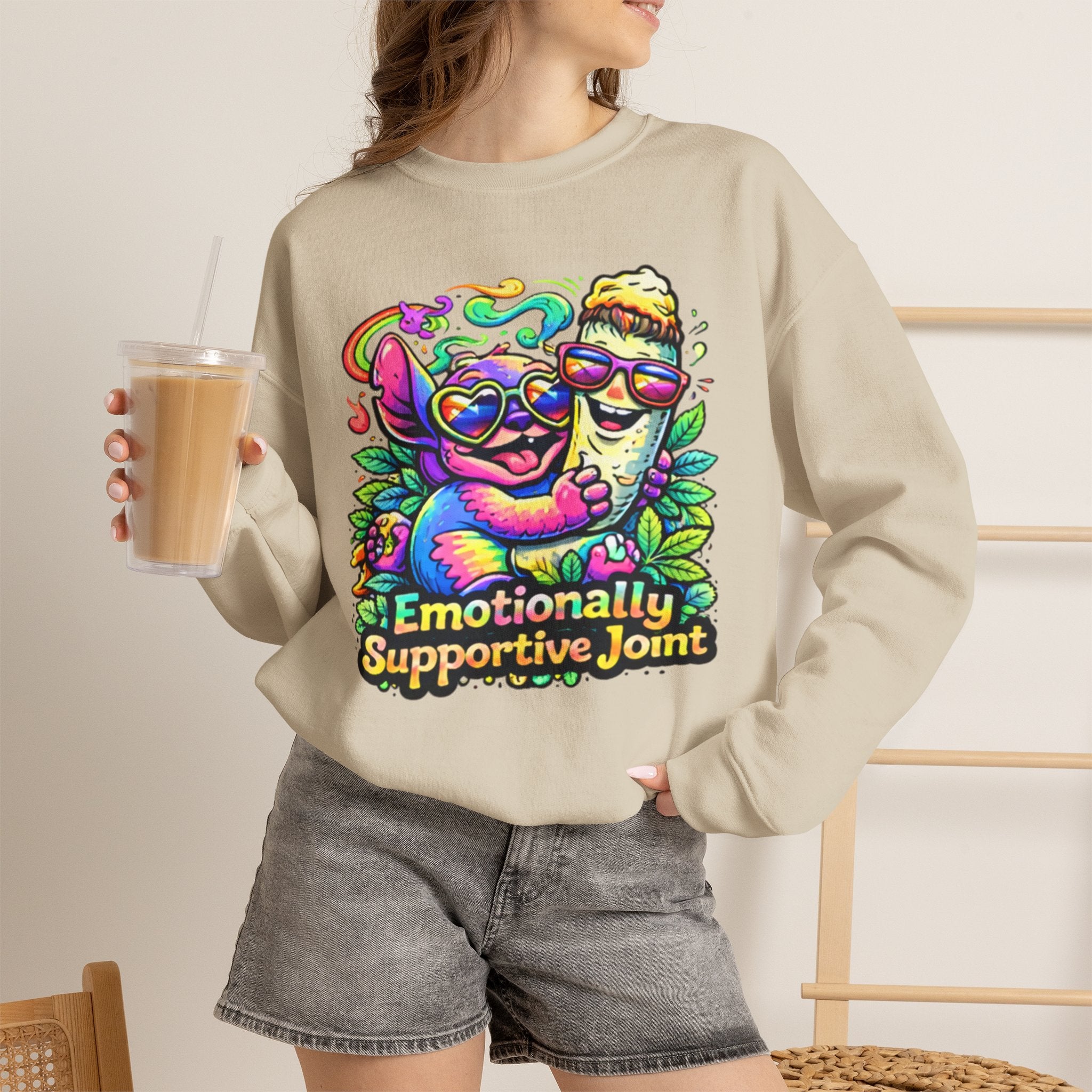 Emotionally Supportive Joint Sweatshirt — Cute Sloth & Joint Hug Graphic