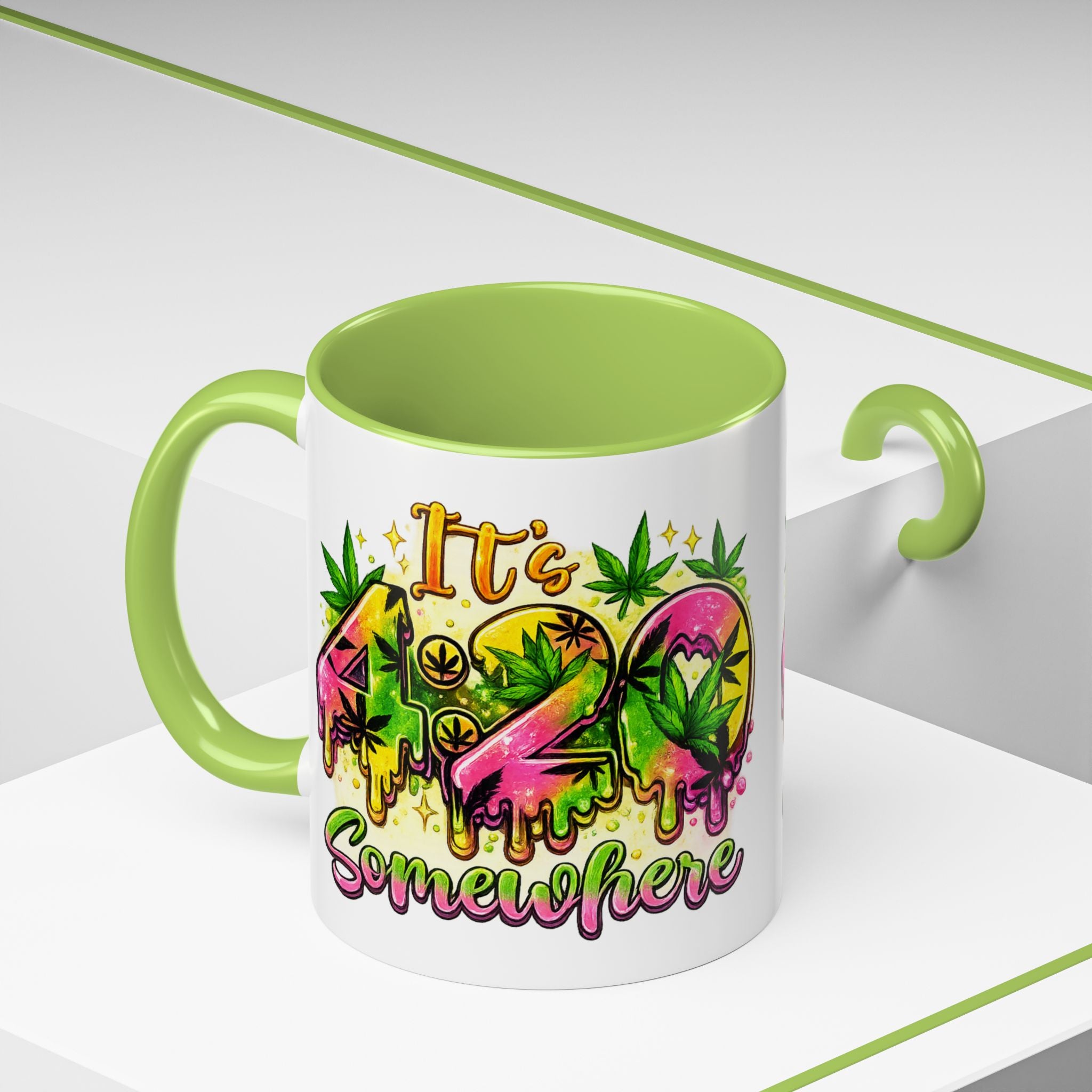420 Coffee Mug — "It's 420 Somewhere" Accent Tea Cup, Weed-Themed Stoner Gift