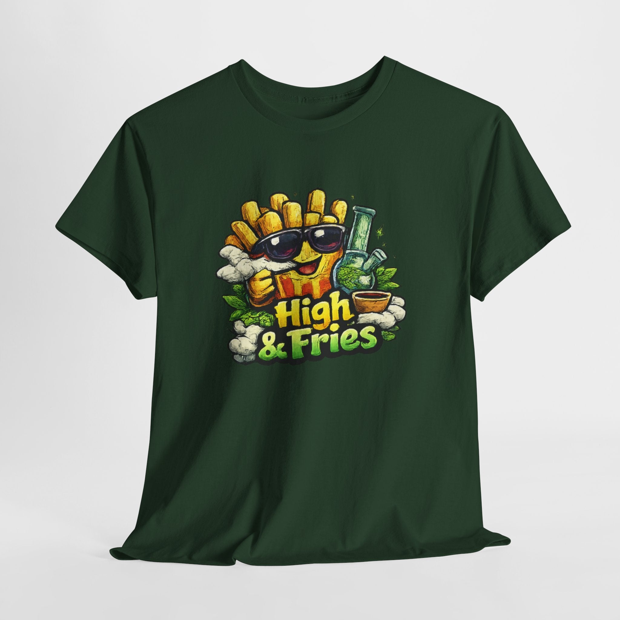 T-Shirt — "High & Fries" Funny Cannabis + Fries Graphic Tee