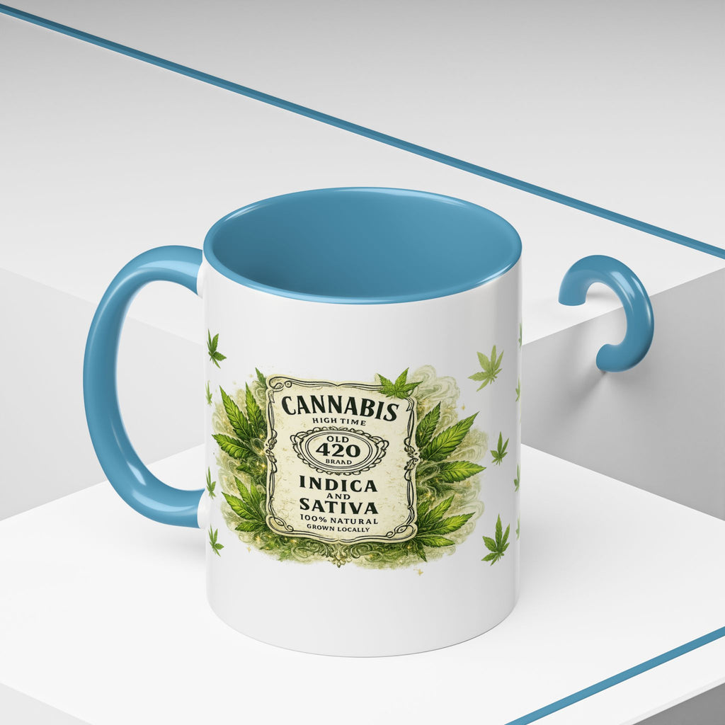 Cannabis 420 Accent Coffee Mug — Indica & Sativa Leaf Pattern (11/15oz)