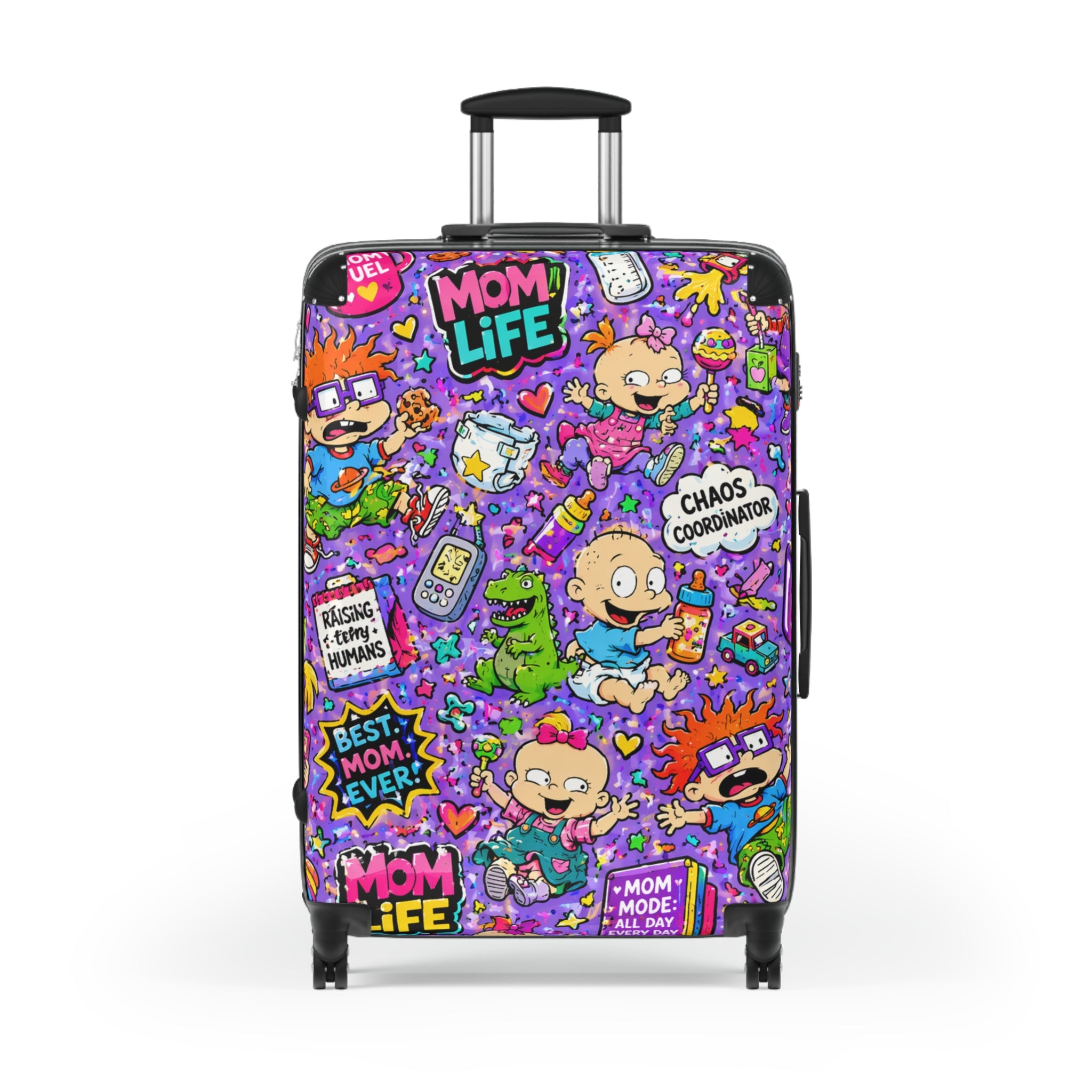 Mom Life Cartoon Suitcase — Colorful Travel Luggage with 'Mom Life' & Chaos Coordinator Design