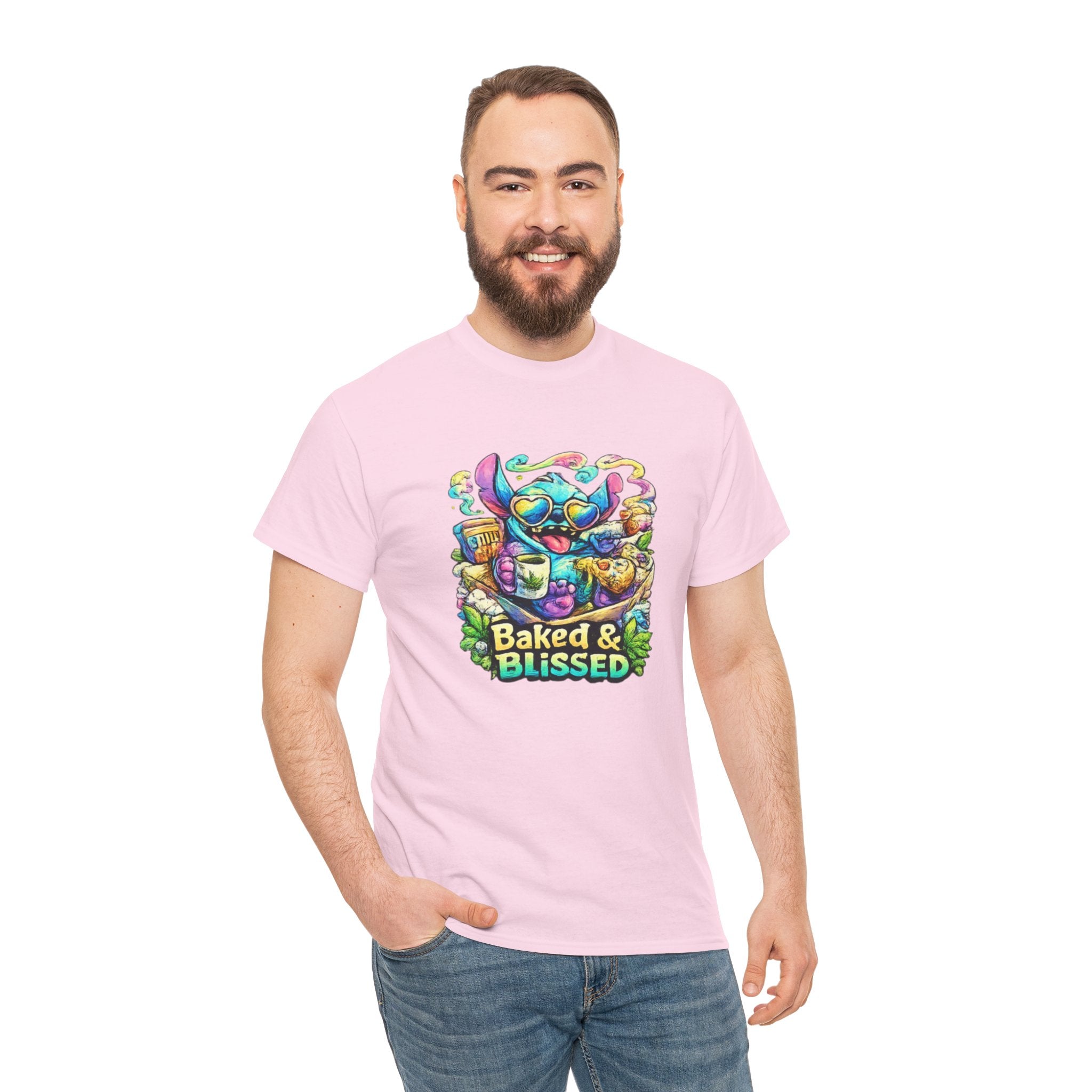 T-Shirt — Colorful 'Baked & Blissed' Cartoon Dessert Graphic Tee