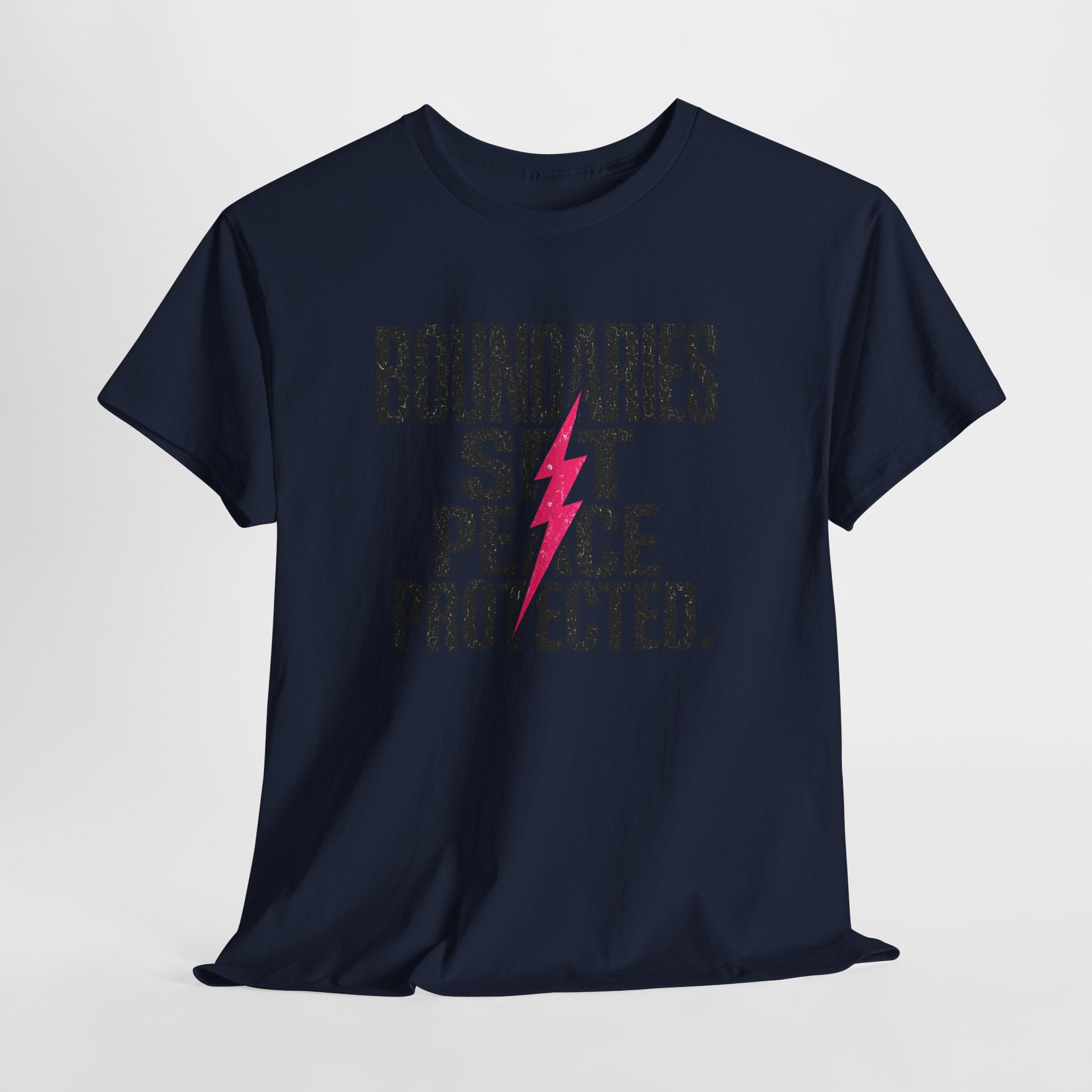 Boundaries Set, Peace Protected T-Shirt — Empowerment Tee with Lightning Bolt