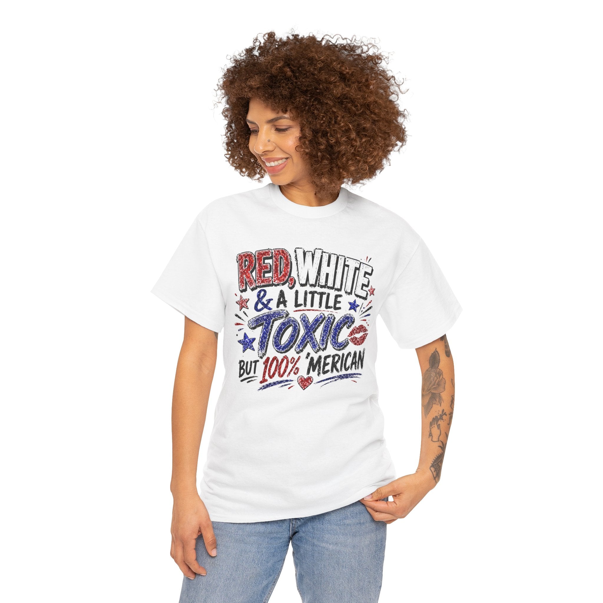 Patriotic 'Red, White & a Little Toxic but 100% Merican' Graphic Tee