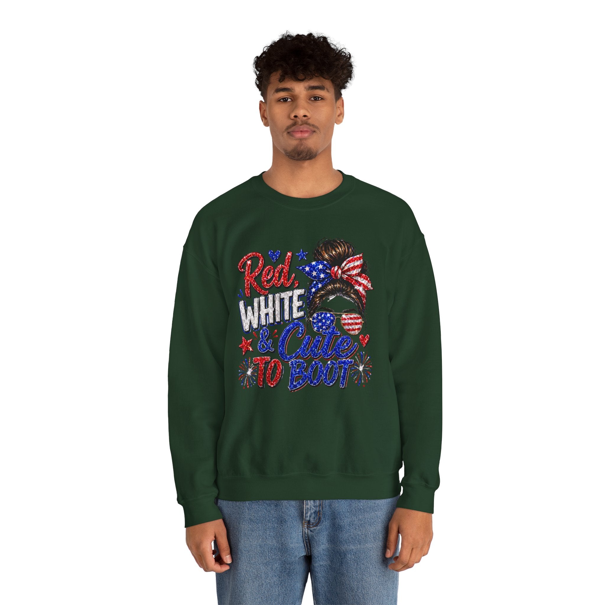 Crewneck Sweatshirt - "Red, White & Cute to Boot" Patriotic Women’s Graphic