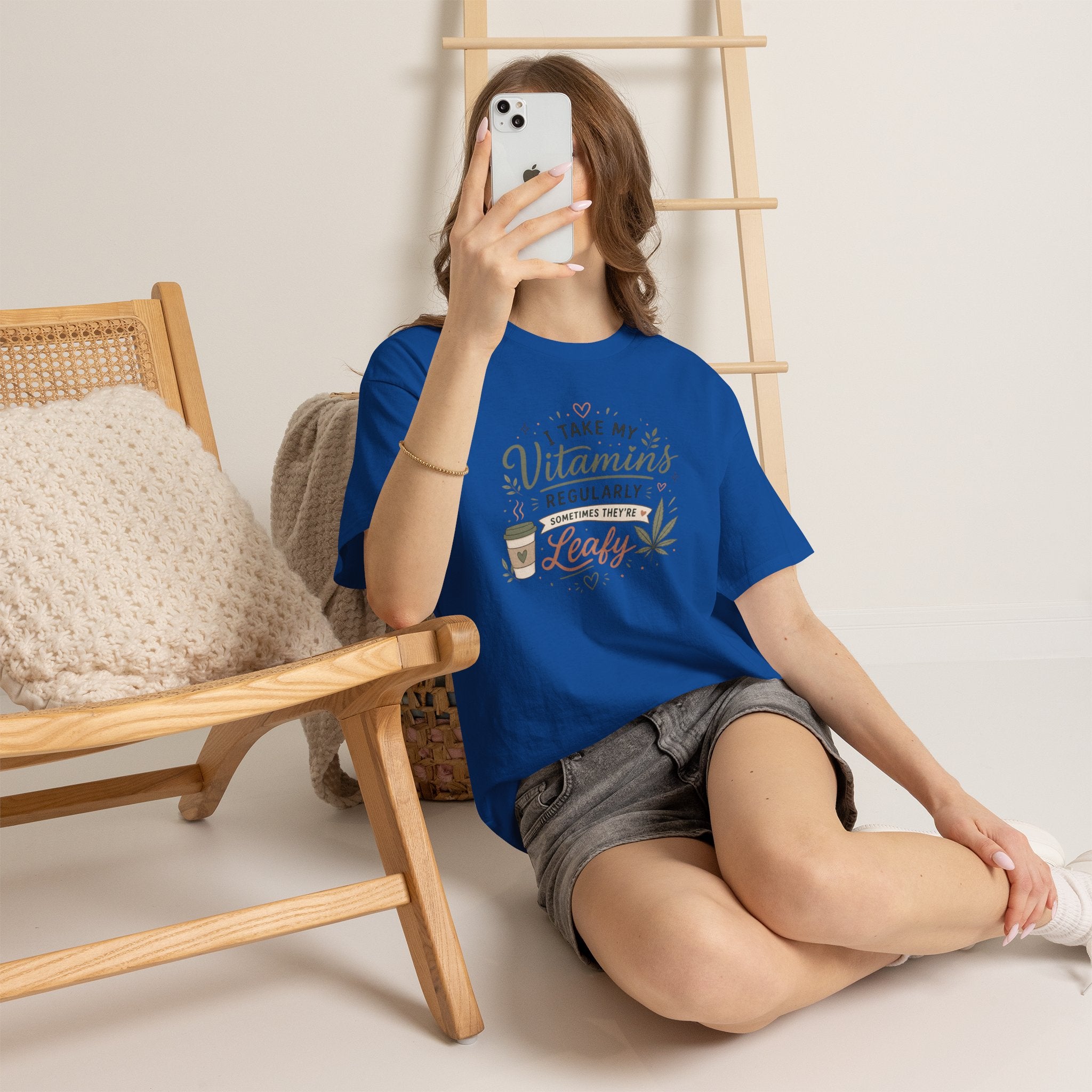 T-Shirt — "I Take My Vitamins Regularly, Sometimes They're Leafy" Funny Cannabis Coffee Tee